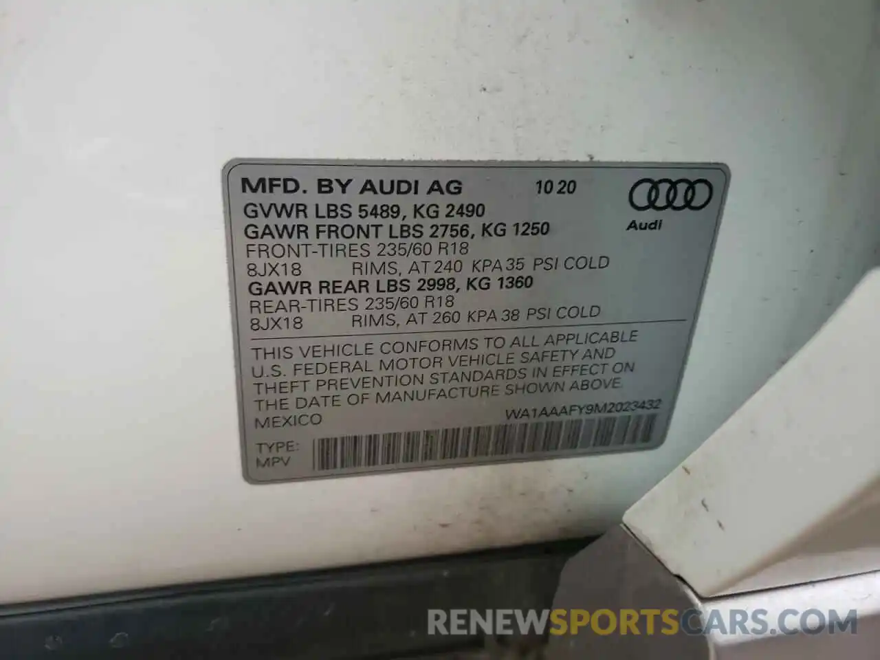 10 Фотография поврежденного автомобиля WA1AAAFY9M2023432 AUDI Q5 2021