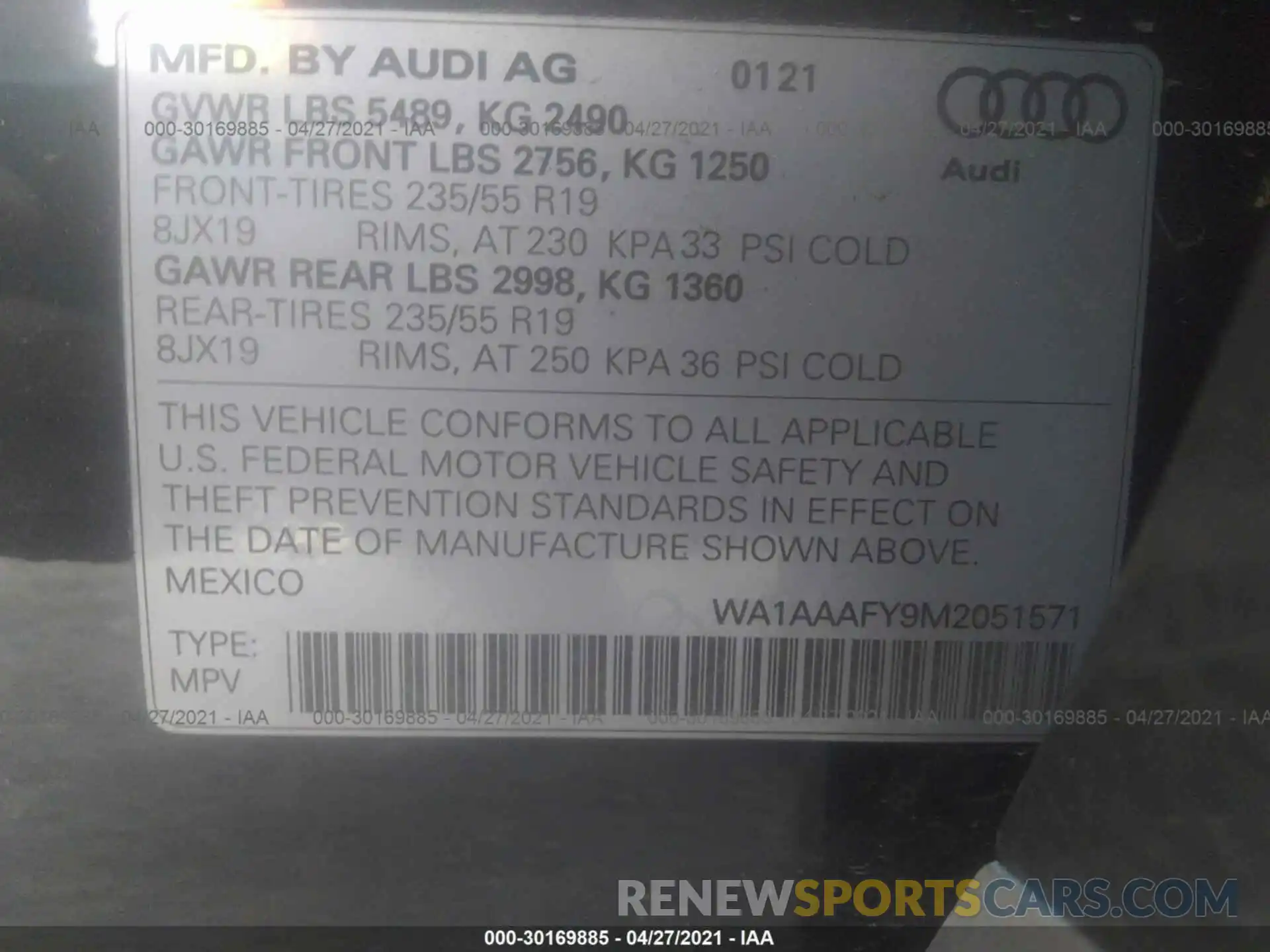 9 Фотография поврежденного автомобиля WA1AAAFY9M2051571 AUDI Q5 2021