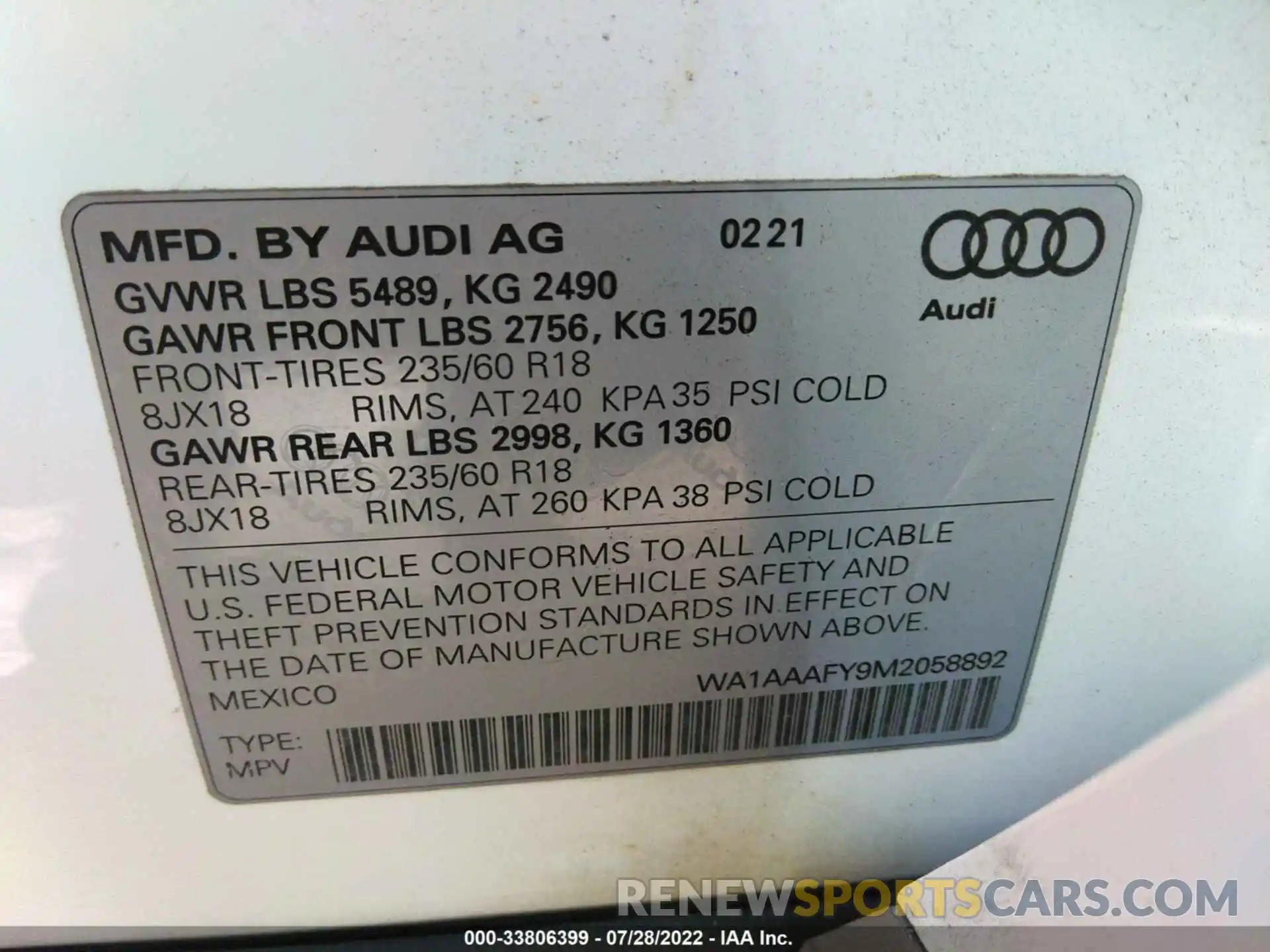 9 Фотография поврежденного автомобиля WA1AAAFY9M2058892 AUDI Q5 2021