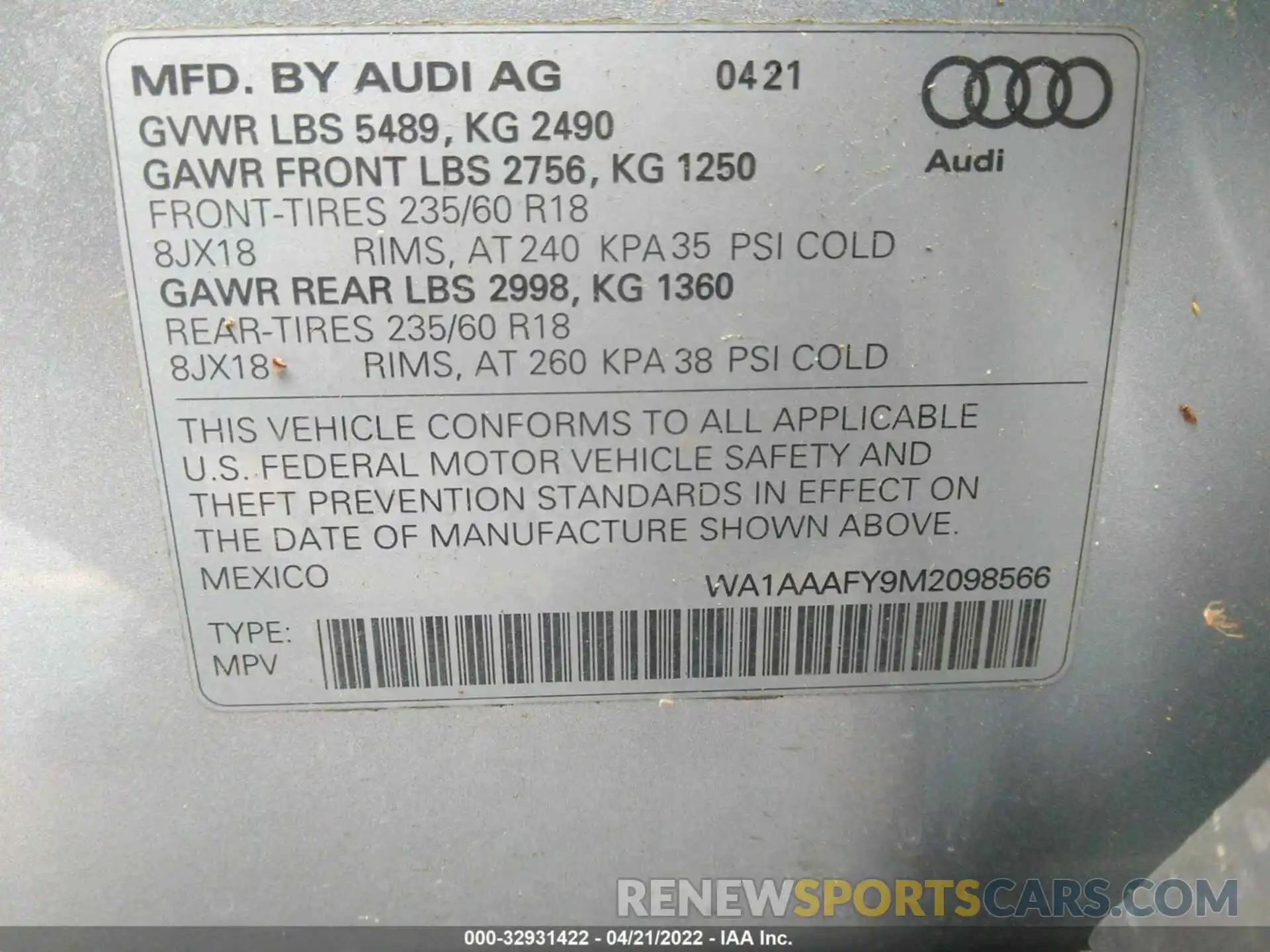 9 Photograph of a damaged car WA1AAAFY9M2098566 AUDI Q5 2021