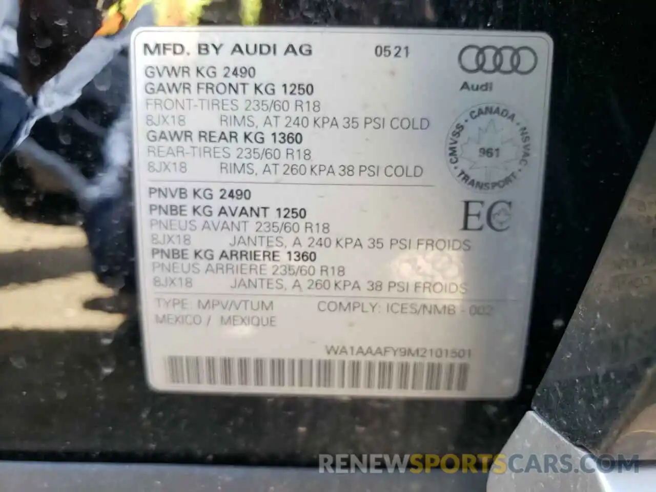 10 Фотография поврежденного автомобиля WA1AAAFY9M2101501 AUDI Q5 2021