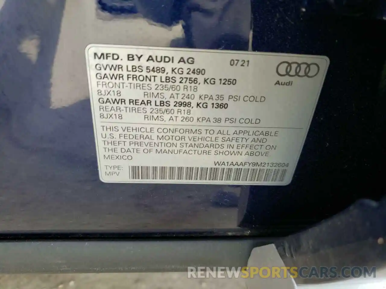 10 Photograph of a damaged car WA1AAAFY9M2132604 AUDI Q5 2021