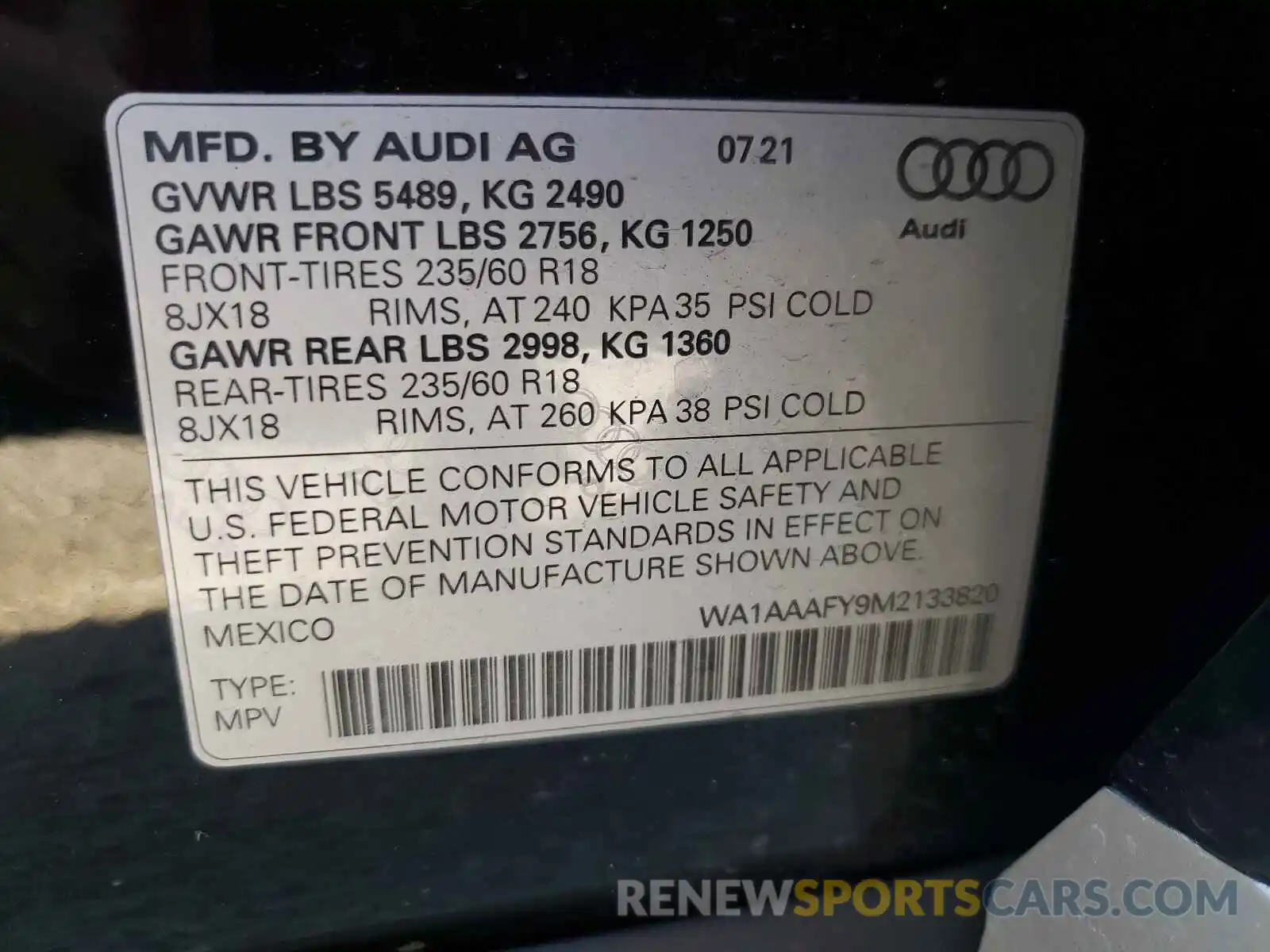 10 Фотография поврежденного автомобиля WA1AAAFY9M2133820 AUDI Q5 2021