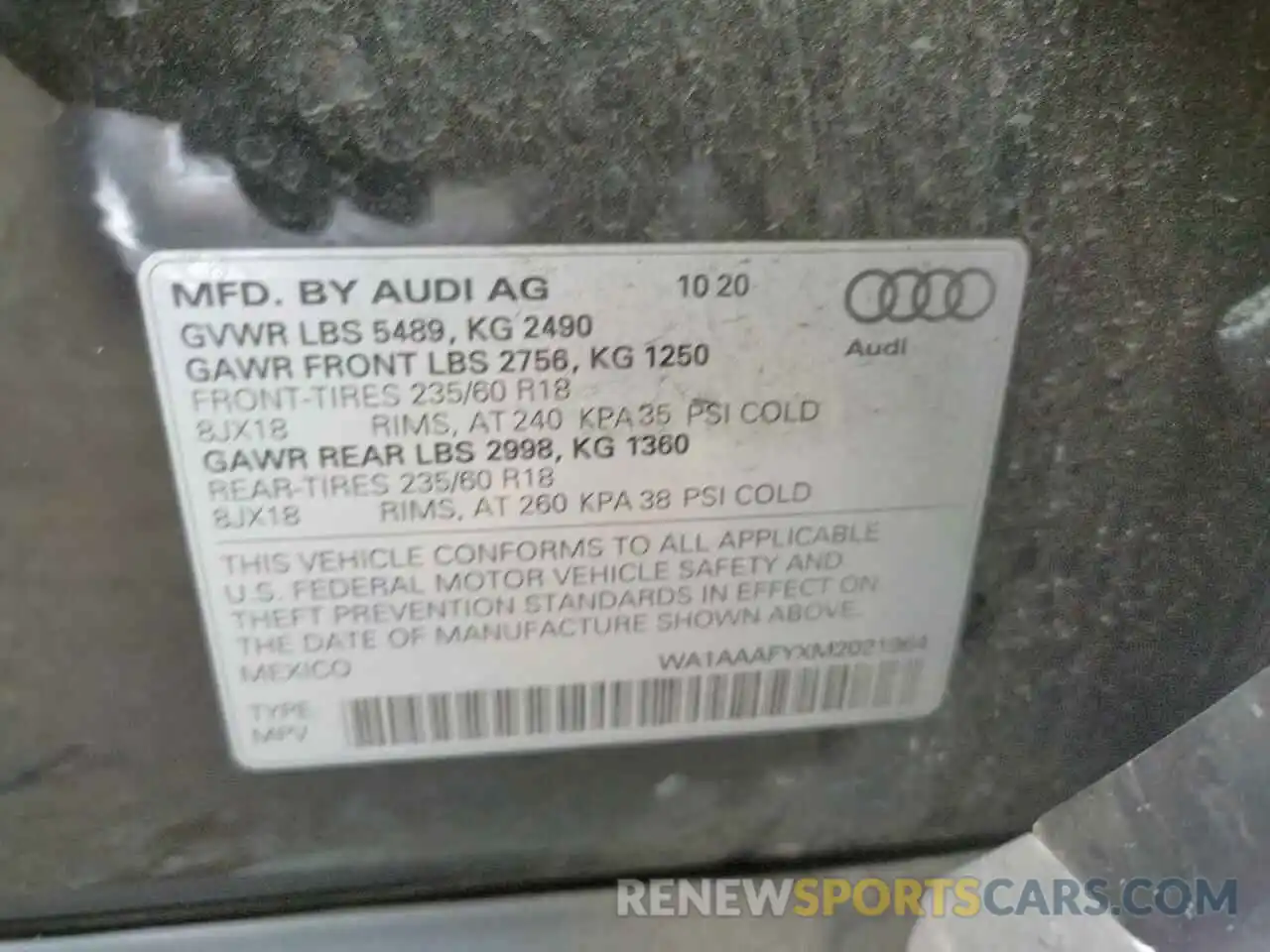 10 Photograph of a damaged car WA1AAAFYXM2021964 AUDI Q5 2021