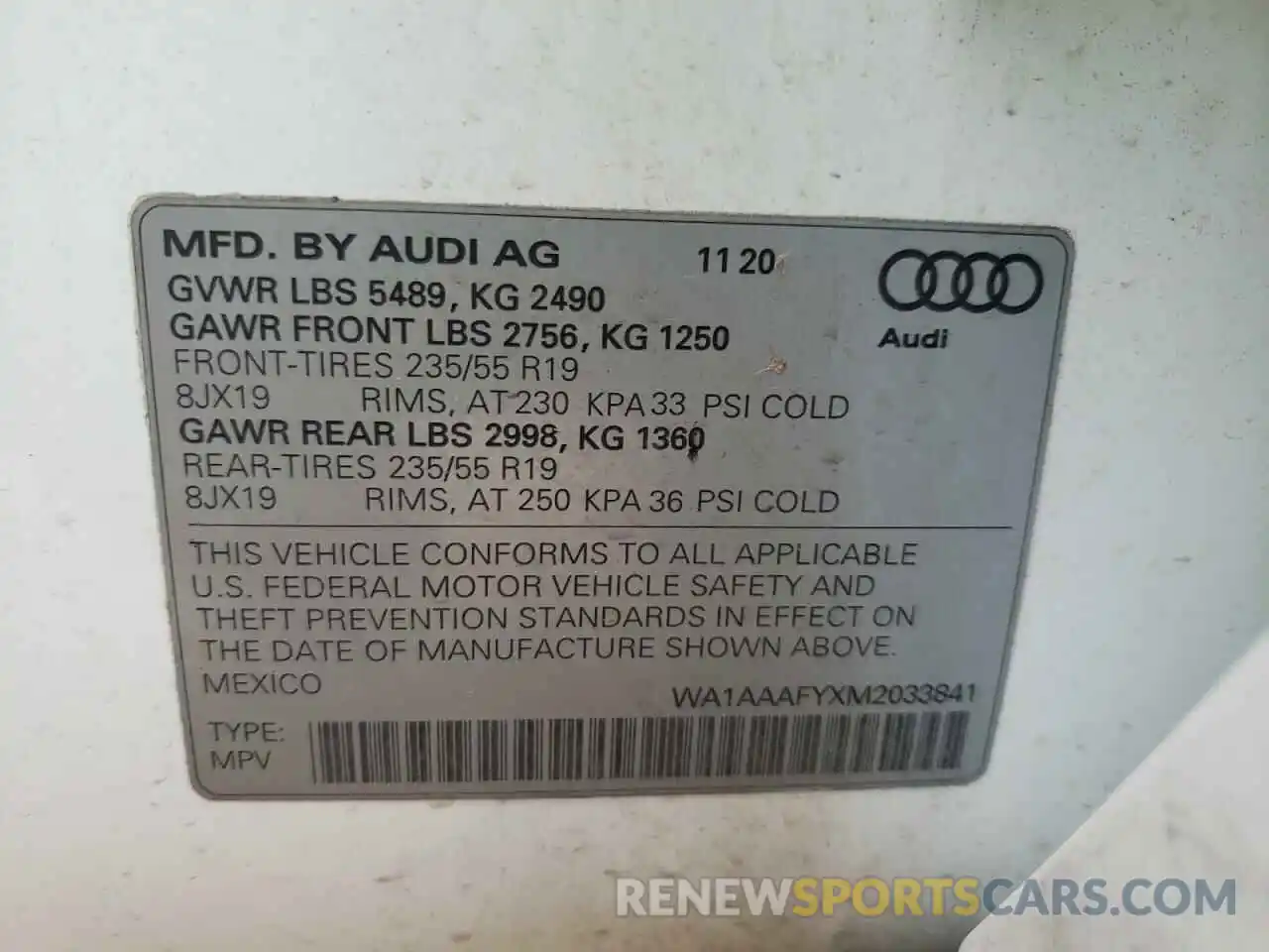 10 Фотография поврежденного автомобиля WA1AAAFYXM2033841 AUDI Q5 2021