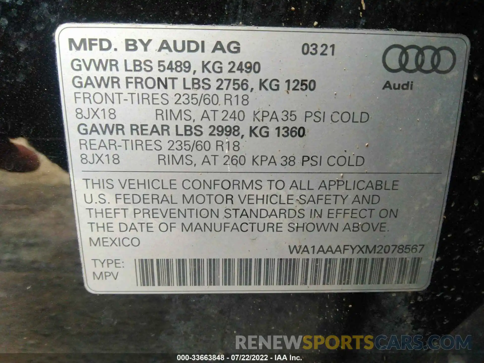 9 Фотография поврежденного автомобиля WA1AAAFYXM2078567 AUDI Q5 2021