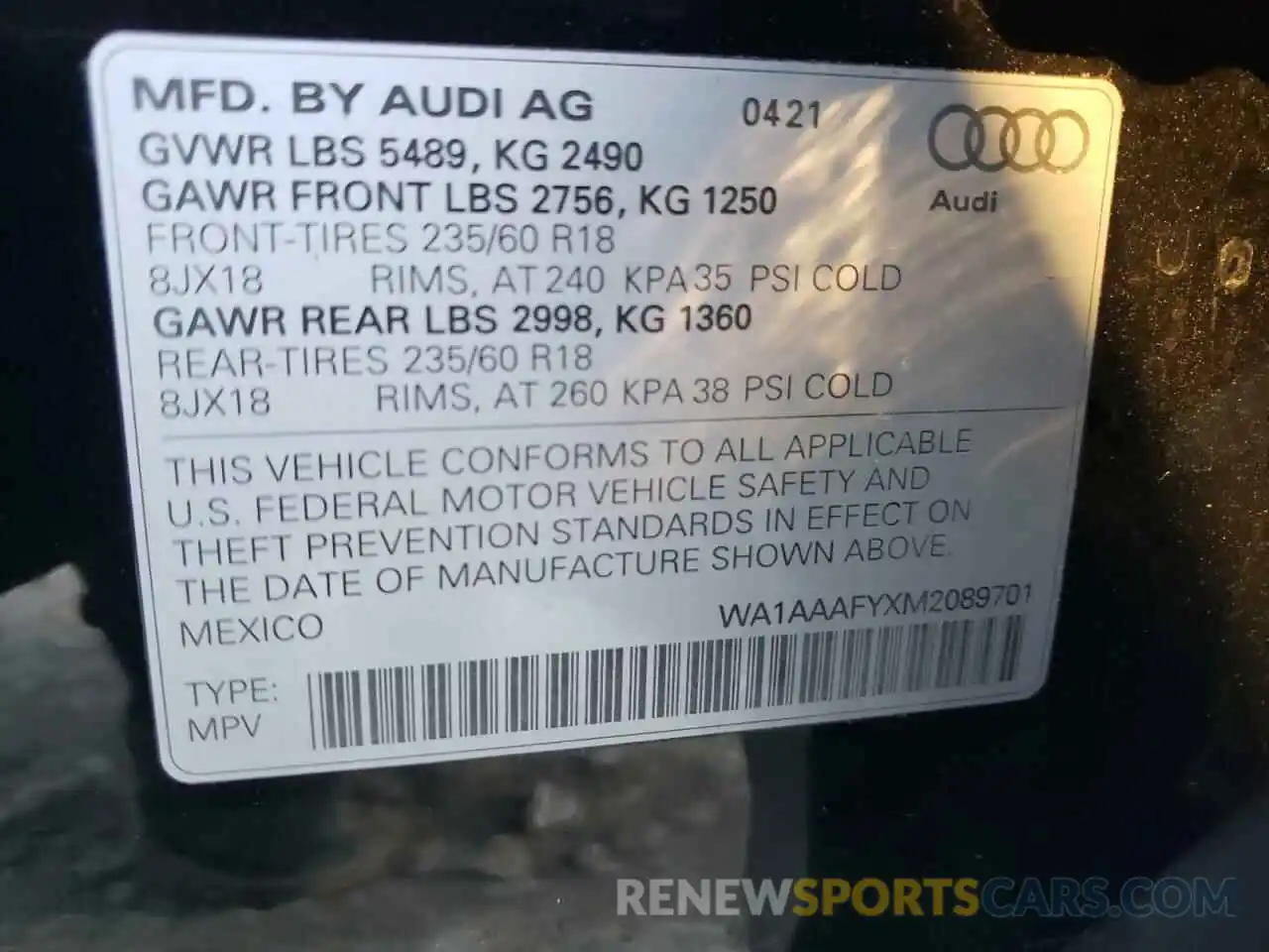 10 Фотография поврежденного автомобиля WA1AAAFYXM2089701 AUDI Q5 2021