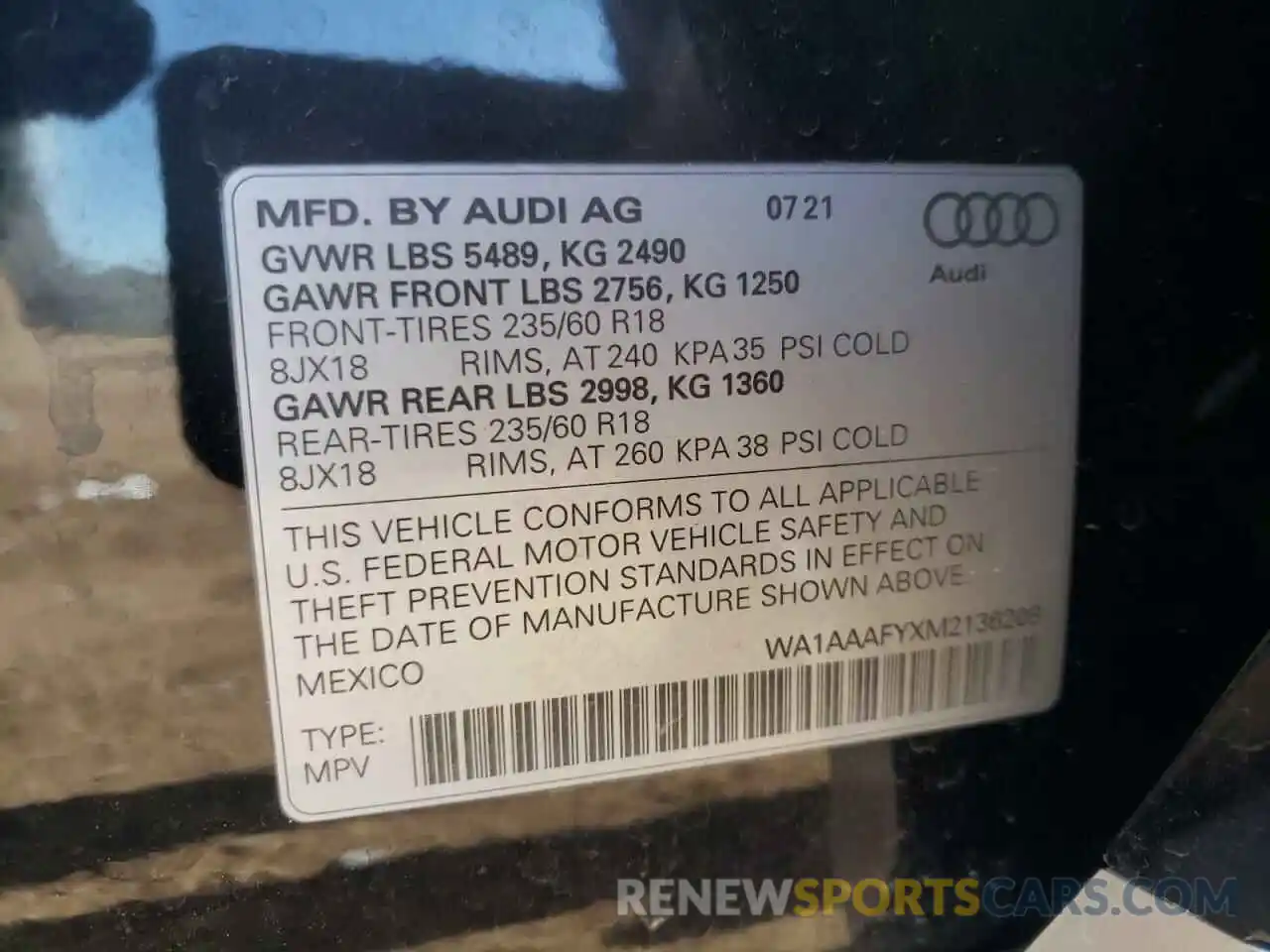 10 Photograph of a damaged car WA1AAAFYXM2136208 AUDI Q5 2021