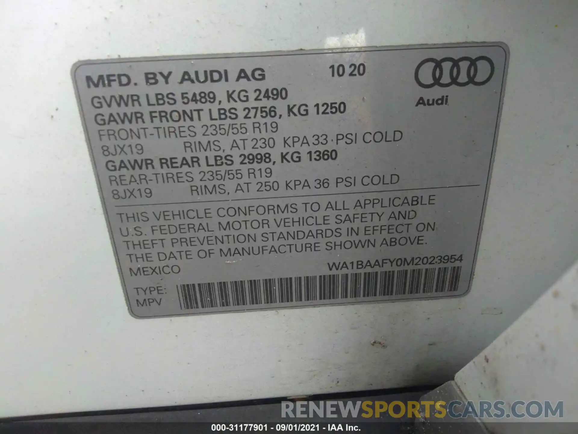 9 Фотография поврежденного автомобиля WA1BAAFY0M2023954 AUDI Q5 2021