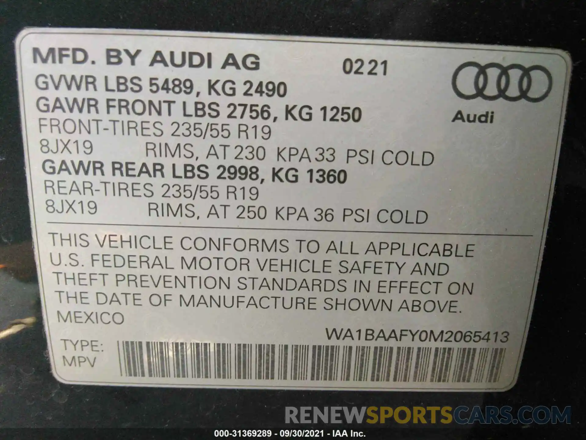 9 Фотография поврежденного автомобиля WA1BAAFY0M2065413 AUDI Q5 2021