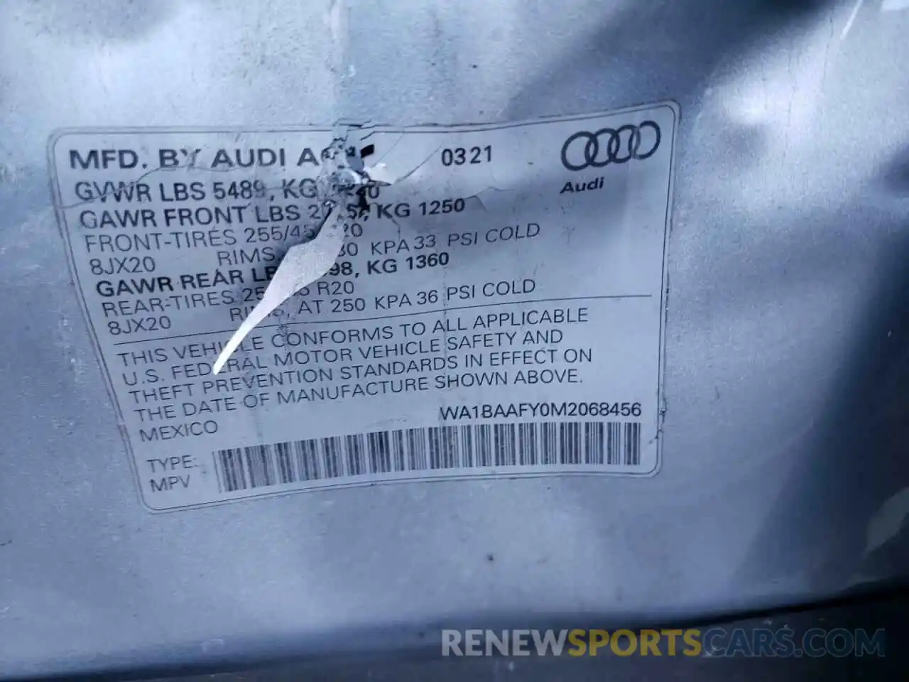 10 Photograph of a damaged car WA1BAAFY0M2068456 AUDI Q5 2021