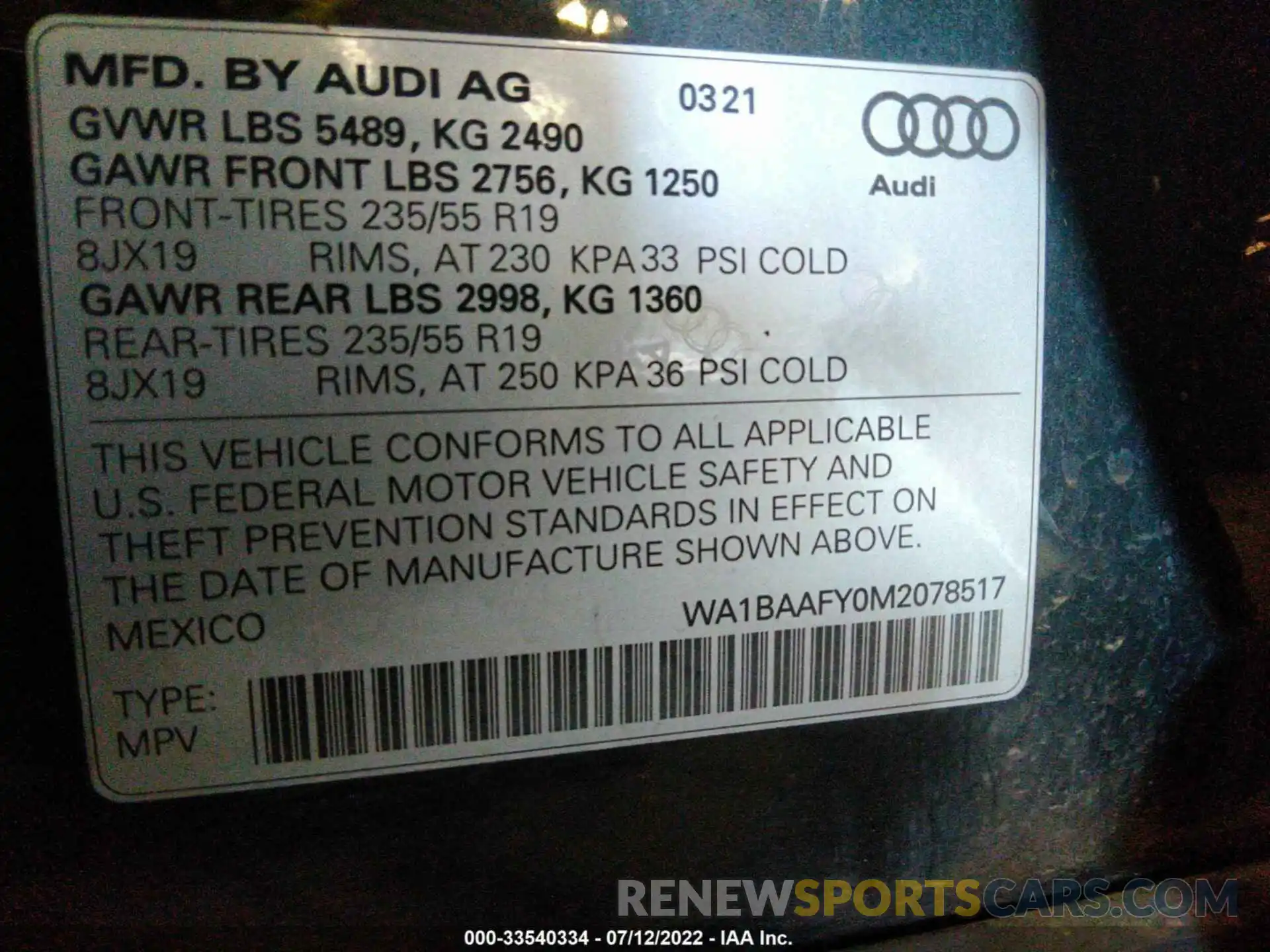 9 Фотография поврежденного автомобиля WA1BAAFY0M2078517 AUDI Q5 2021