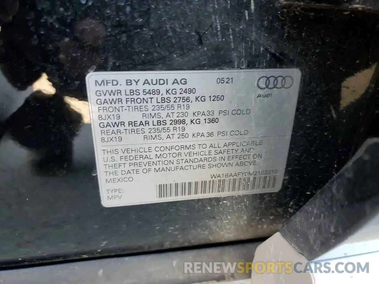 10 Photograph of a damaged car WA1BAAFY0M2103318 AUDI Q5 2021