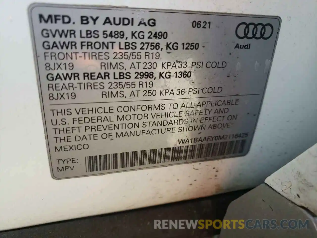 10 Photograph of a damaged car WA1BAAFY0M2116425 AUDI Q5 2021