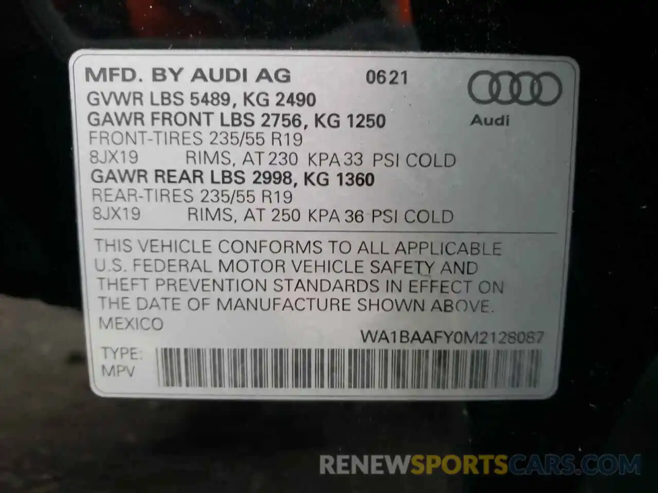 10 Photograph of a damaged car WA1BAAFY0M2128087 AUDI Q5 2021