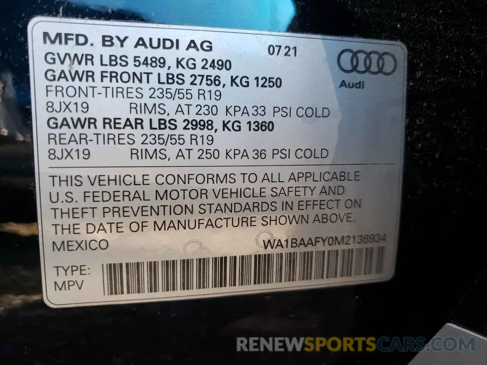 10 Photograph of a damaged car WA1BAAFY0M2136934 AUDI Q5 2021