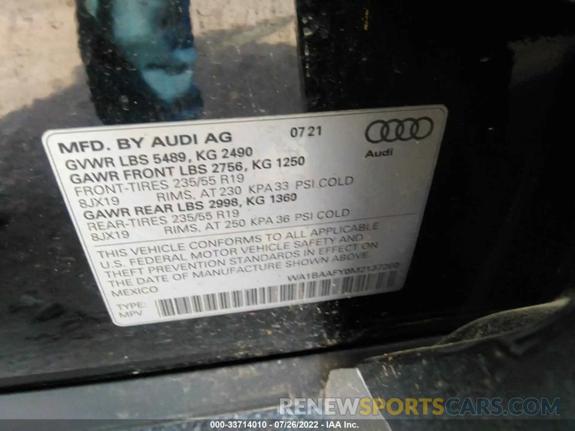 9 Photograph of a damaged car WA1BAAFY0M2137260 AUDI Q5 2021