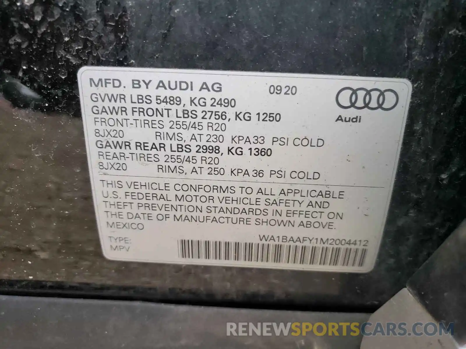 10 Фотография поврежденного автомобиля WA1BAAFY1M2004412 AUDI Q5 2021