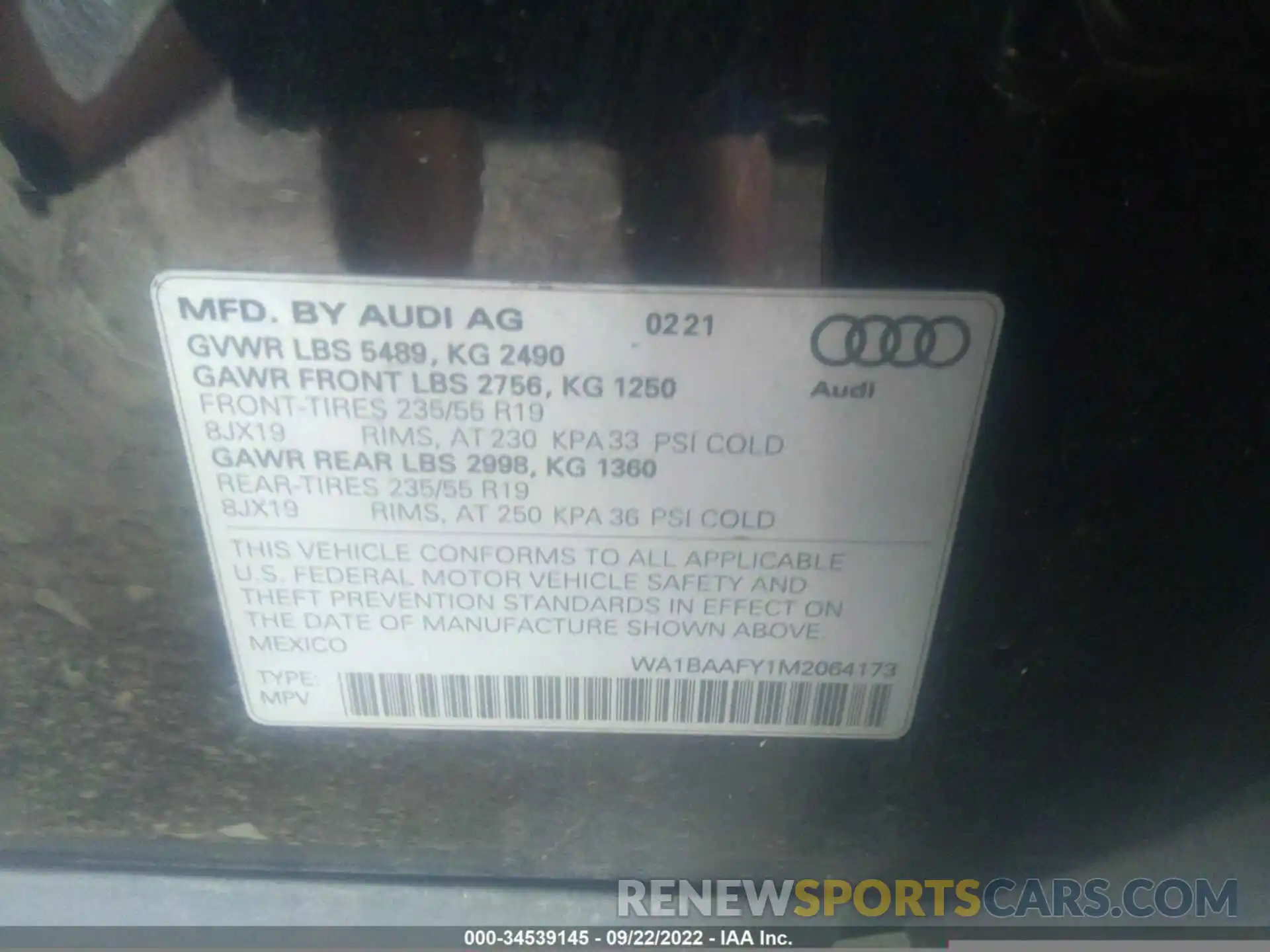 9 Photograph of a damaged car WA1BAAFY1M2064173 AUDI Q5 2021