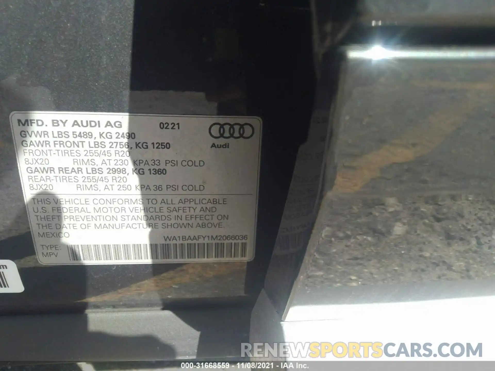 9 Photograph of a damaged car WA1BAAFY1M2066036 AUDI Q5 2021