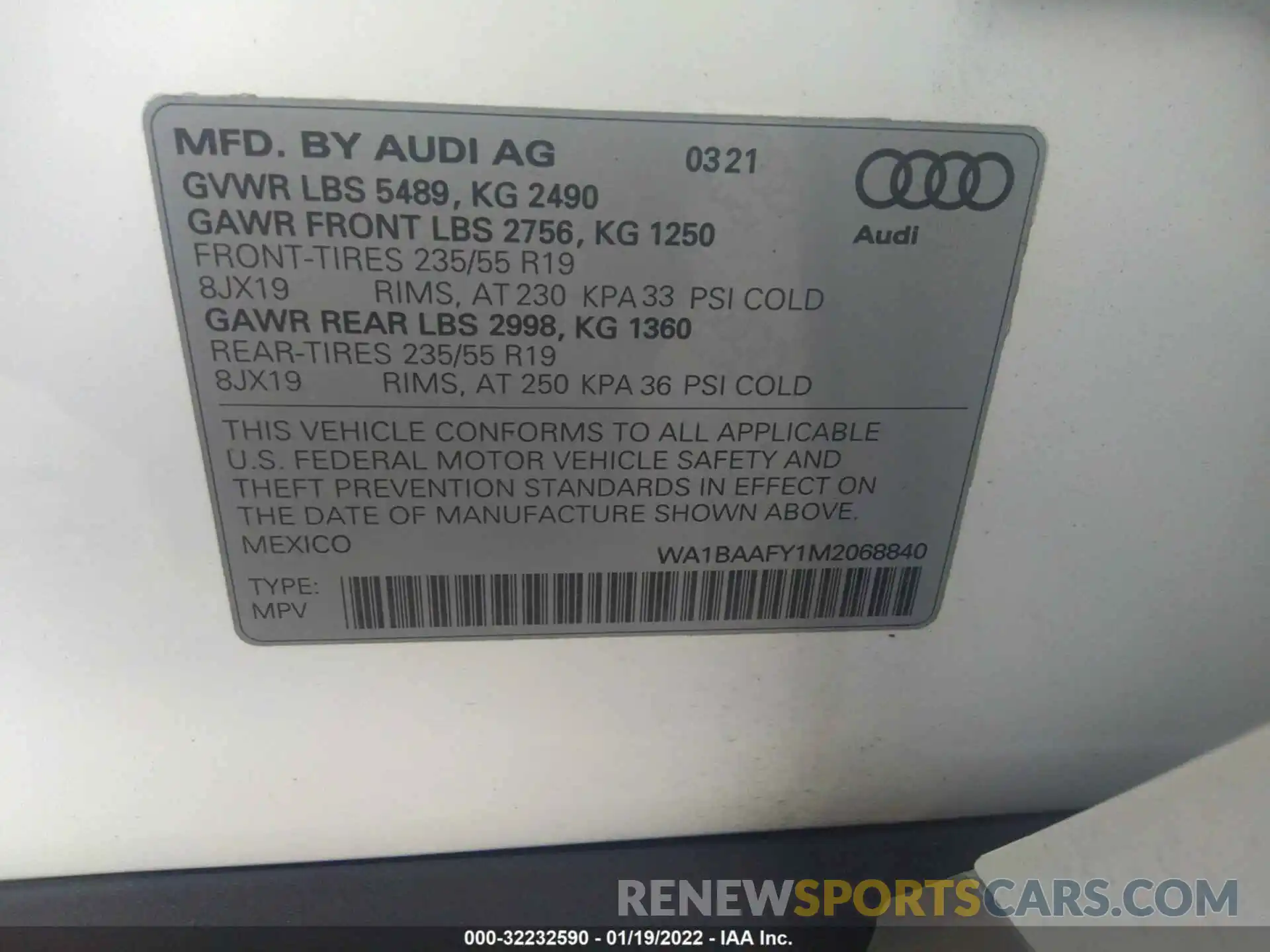 9 Фотография поврежденного автомобиля WA1BAAFY1M2068840 AUDI Q5 2021