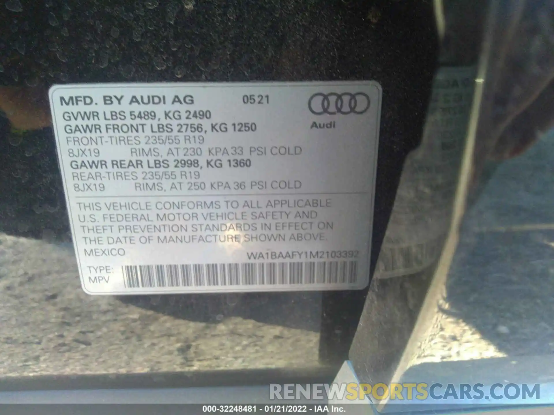 9 Фотография поврежденного автомобиля WA1BAAFY1M2103392 AUDI Q5 2021