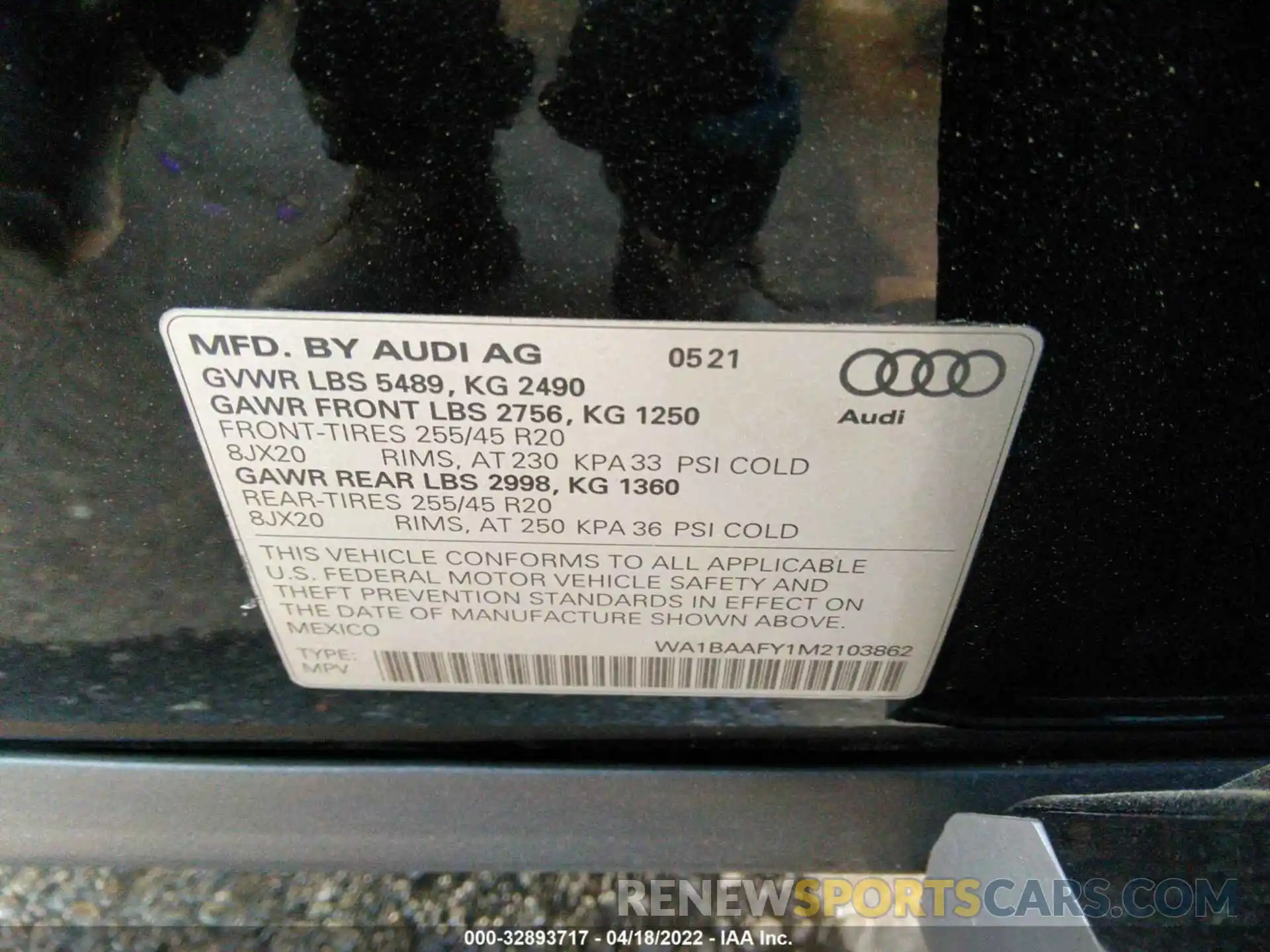 9 Photograph of a damaged car WA1BAAFY1M2103862 AUDI Q5 2021