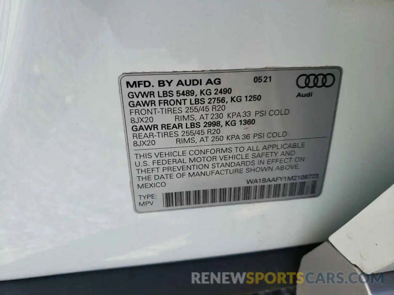 10 Photograph of a damaged car WA1BAAFY1M2108723 AUDI Q5 2021