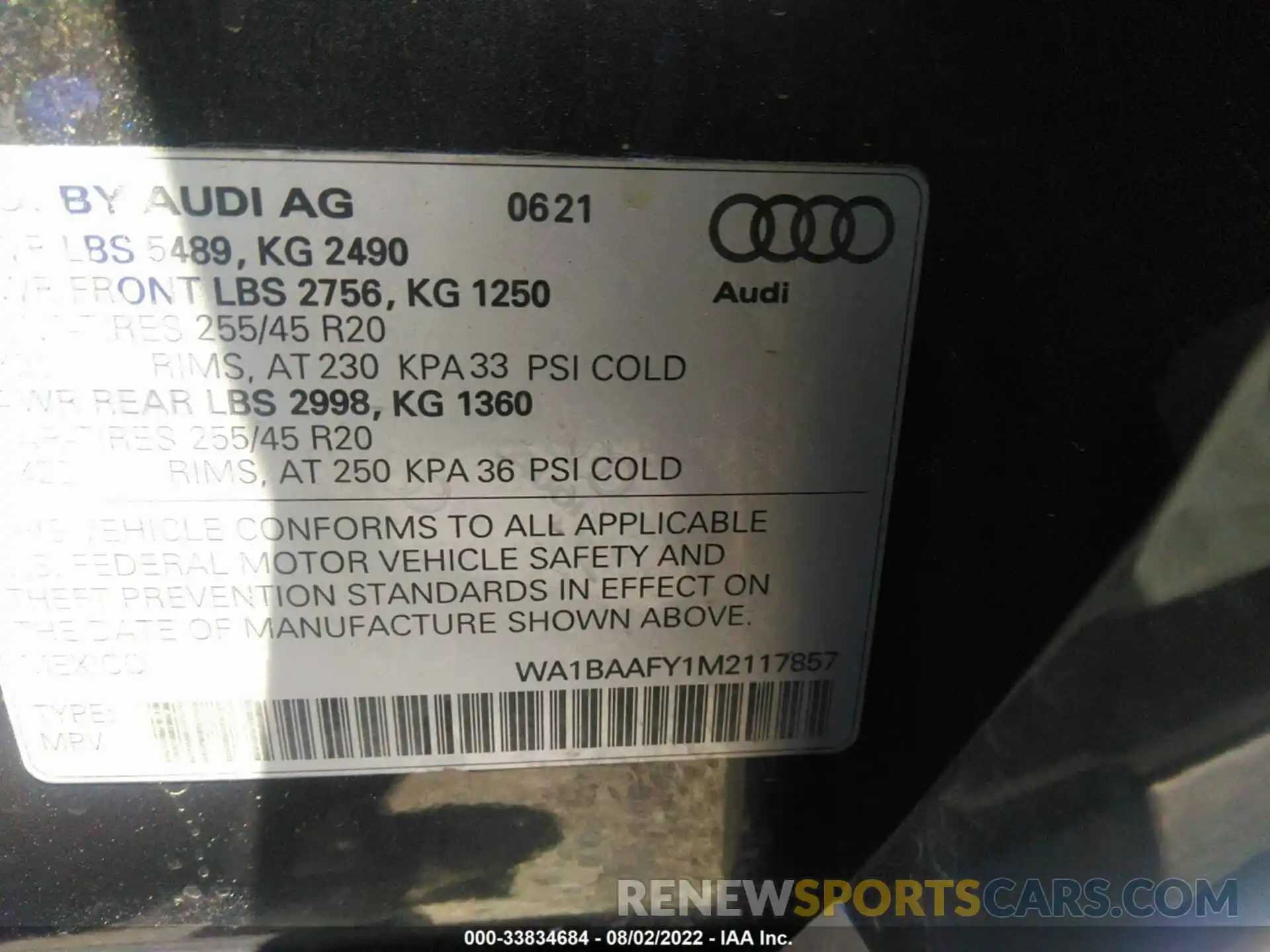 9 Photograph of a damaged car WA1BAAFY1M2117857 AUDI Q5 2021