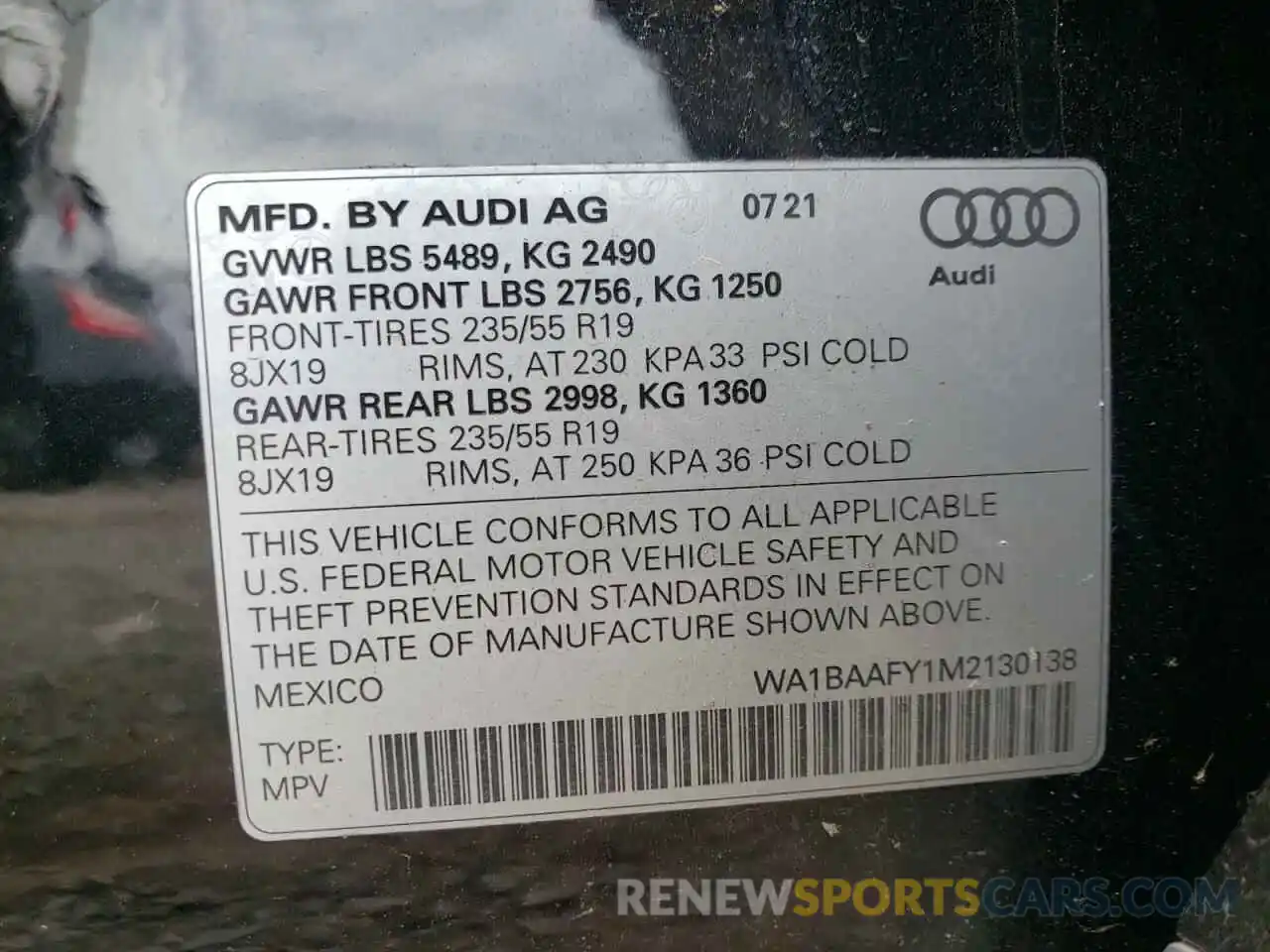 10 Photograph of a damaged car WA1BAAFY1M2130138 AUDI Q5 2021