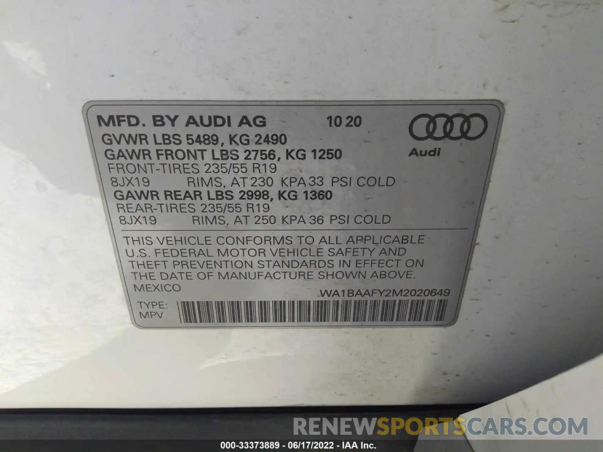 9 Photograph of a damaged car WA1BAAFY2M2020649 AUDI Q5 2021