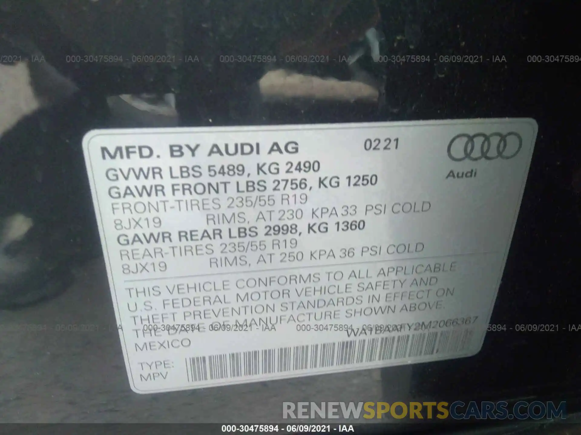 9 Фотография поврежденного автомобиля WA1BAAFY2M2066367 AUDI Q5 2021