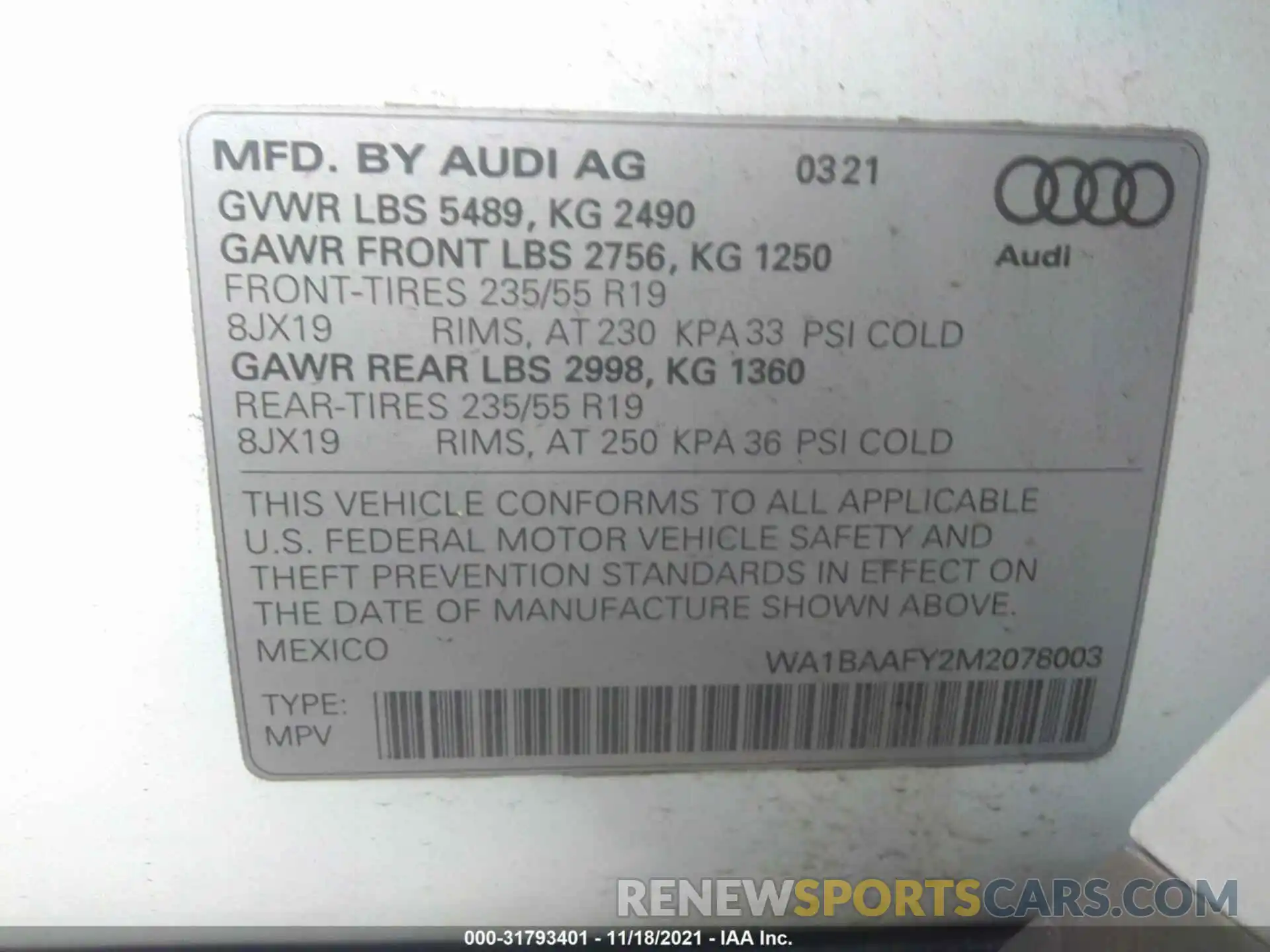 9 Photograph of a damaged car WA1BAAFY2M2078003 AUDI Q5 2021