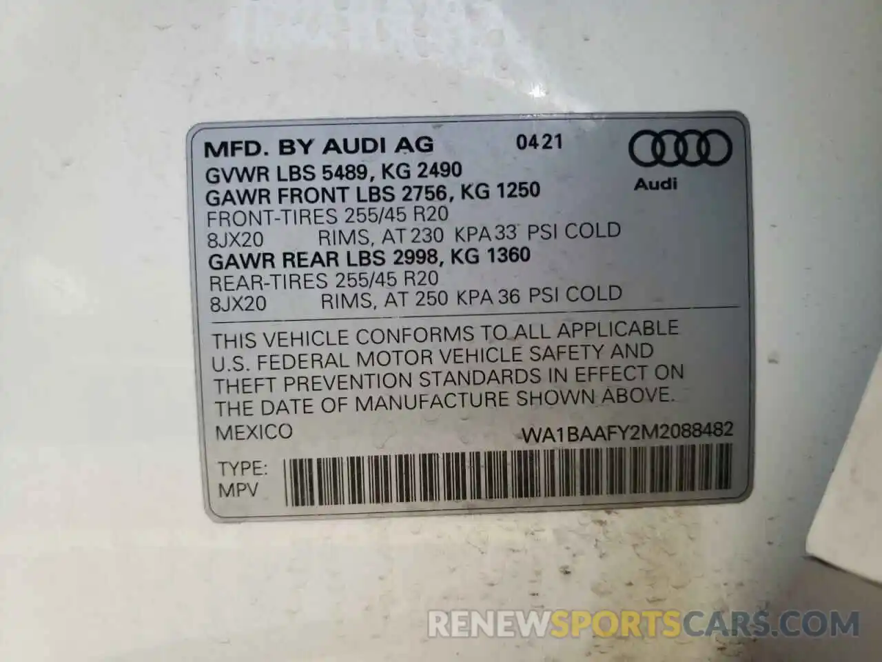 10 Photograph of a damaged car WA1BAAFY2M2088482 AUDI Q5 2021