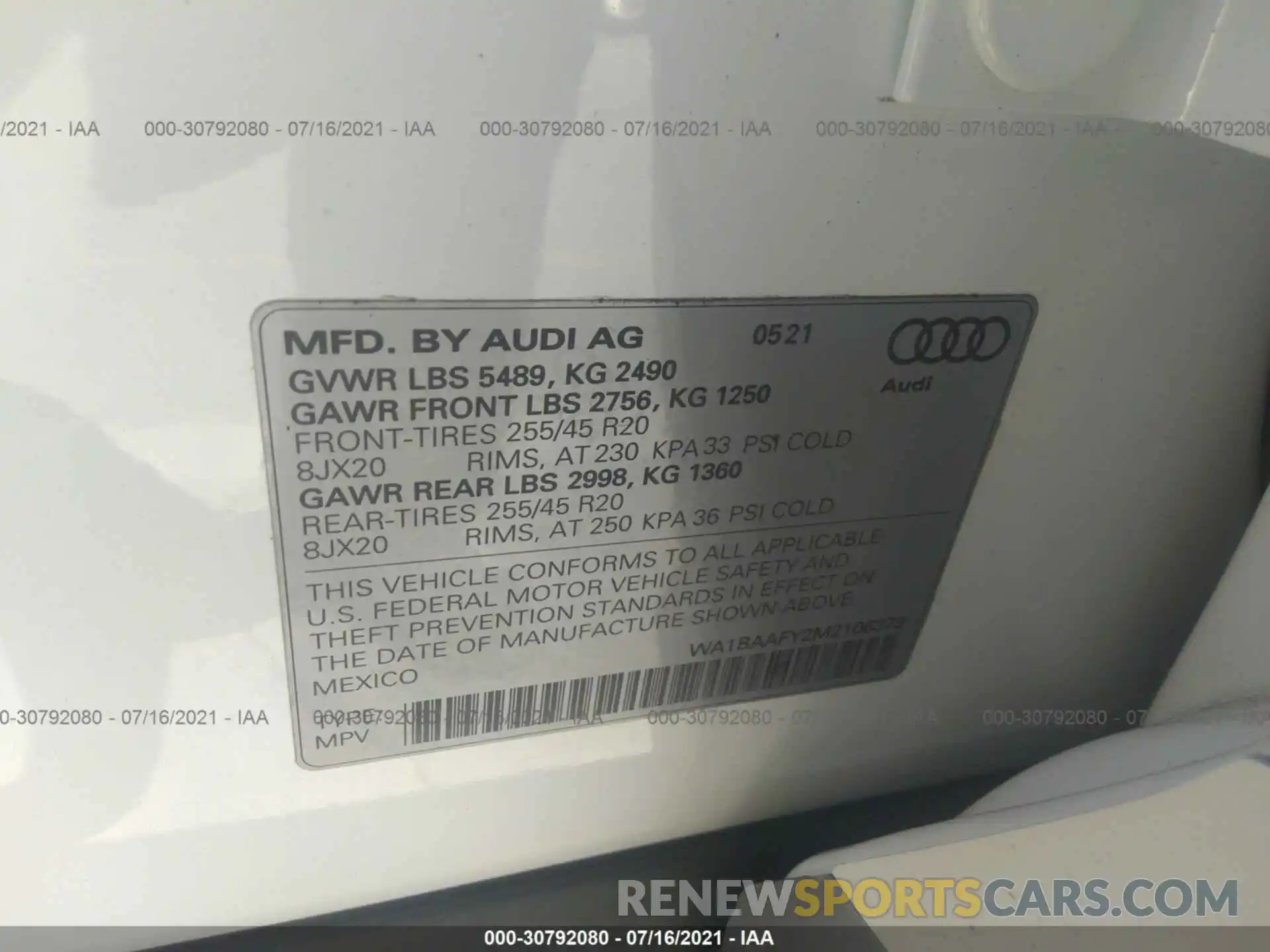 9 Photograph of a damaged car WA1BAAFY2M2106379 AUDI Q5 2021