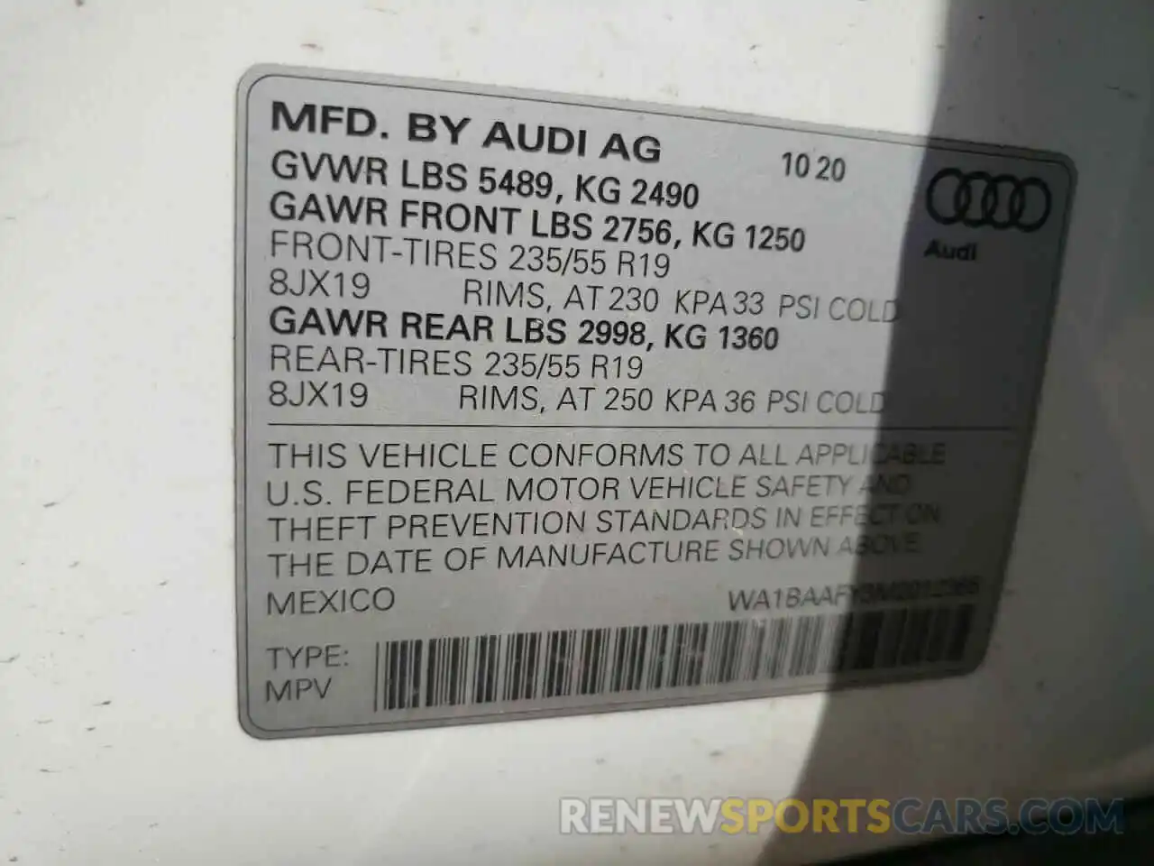 10 Photograph of a damaged car WA1BAAFY3M2012365 AUDI Q5 2021