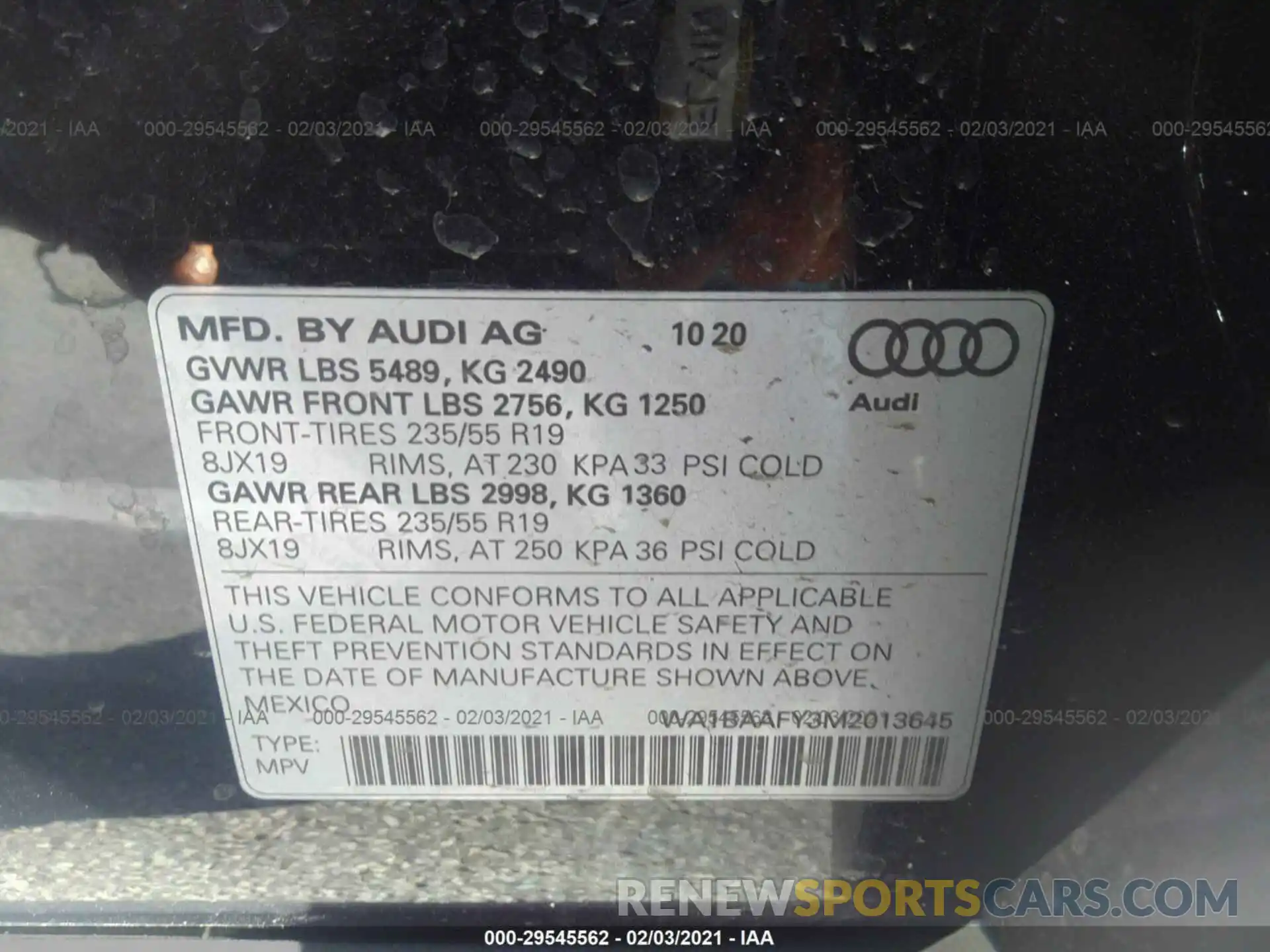 9 Photograph of a damaged car WA1BAAFY3M2013645 AUDI Q5 2021