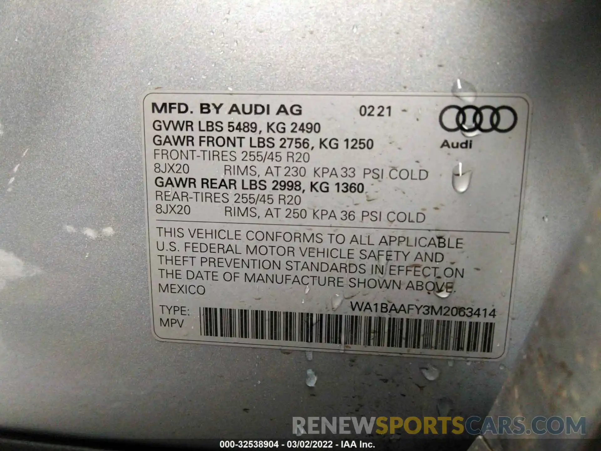 9 Photograph of a damaged car WA1BAAFY3M2063414 AUDI Q5 2021