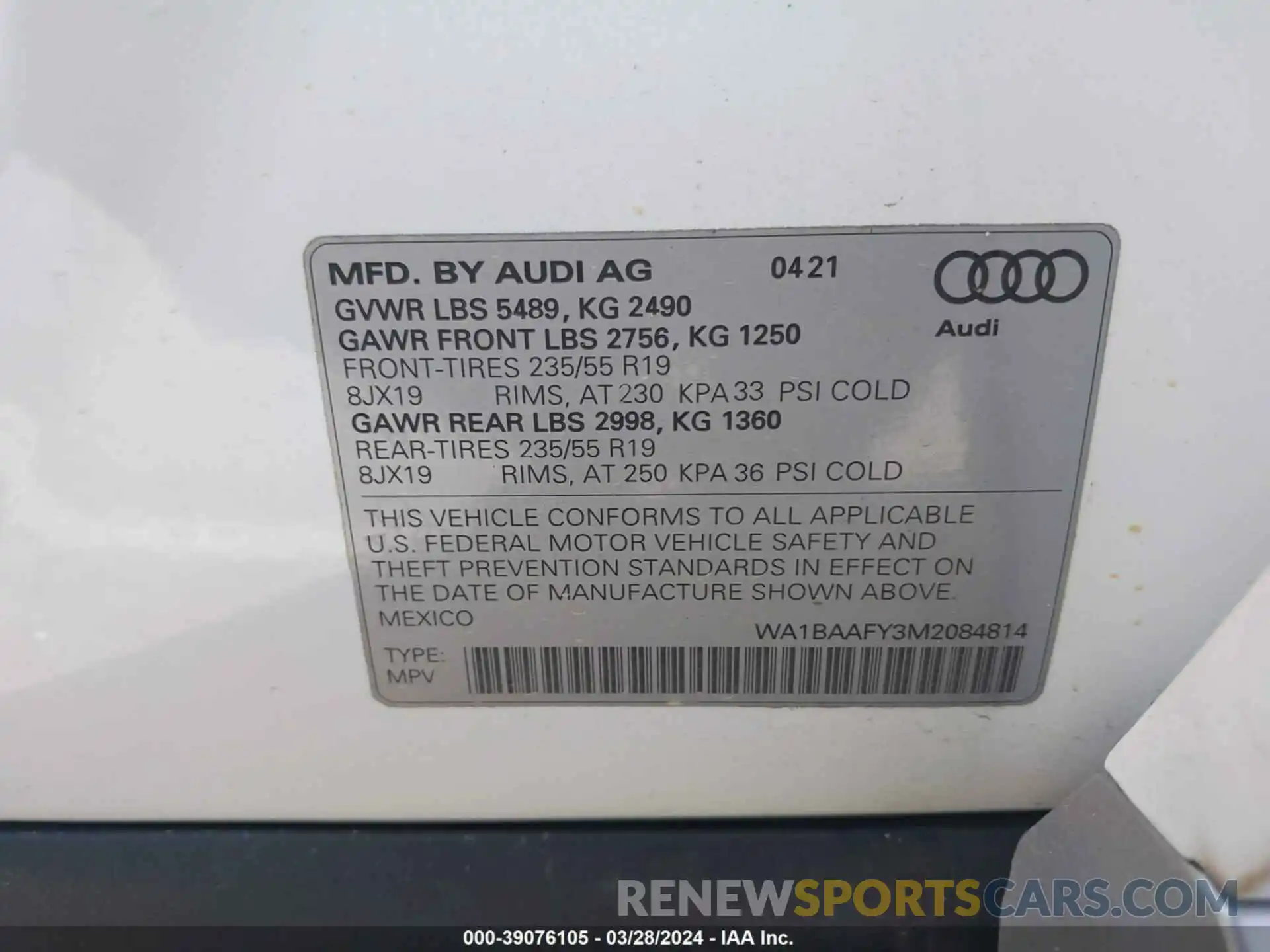 9 Photograph of a damaged car WA1BAAFY3M2084814 AUDI Q5 2021