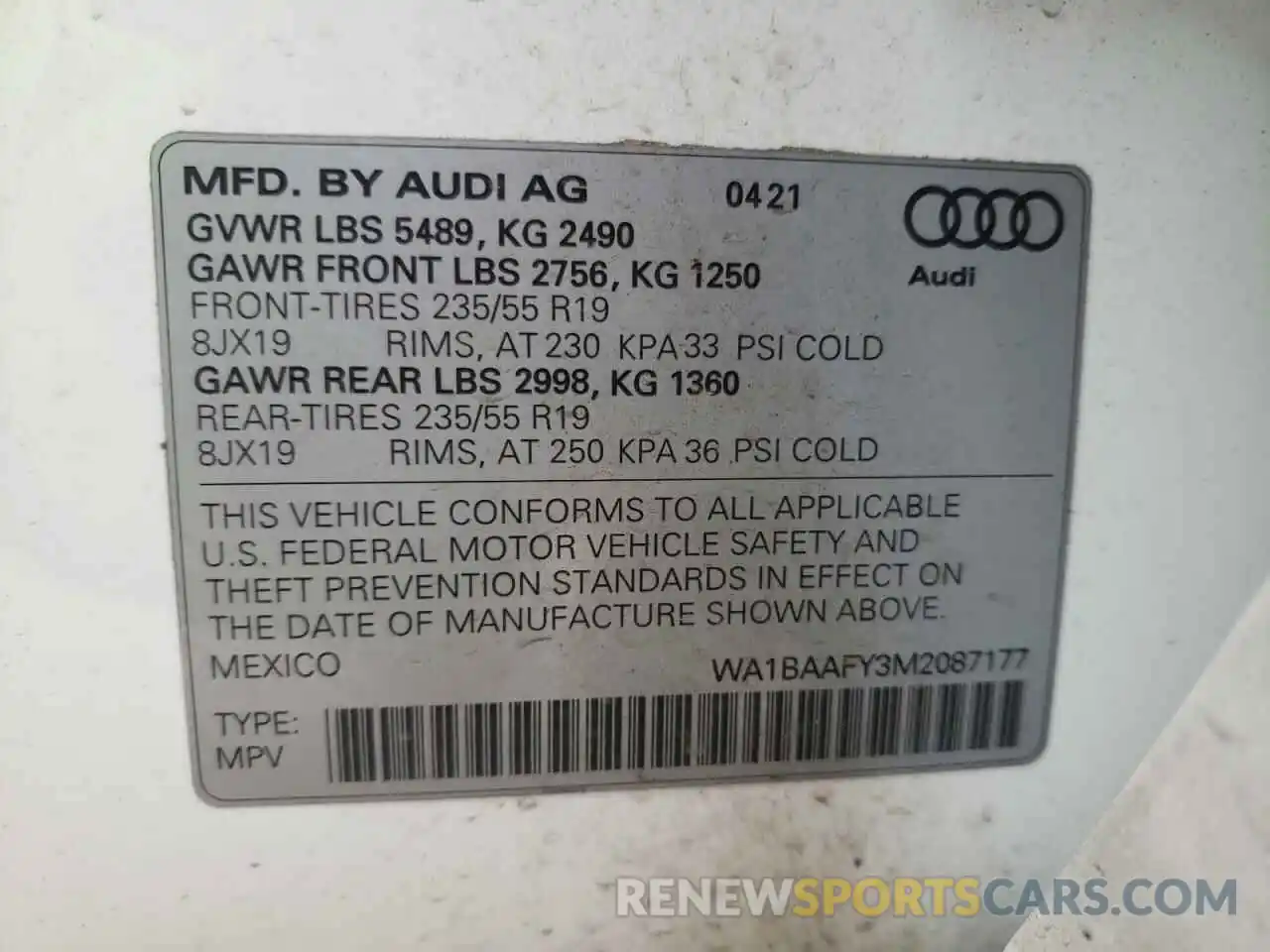 10 Photograph of a damaged car WA1BAAFY3M2087177 AUDI Q5 2021