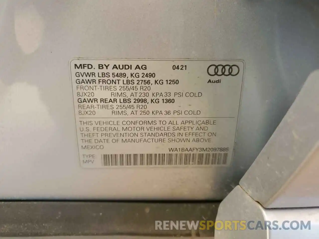 10 Фотография поврежденного автомобиля WA1BAAFY3M2097885 AUDI Q5 2021