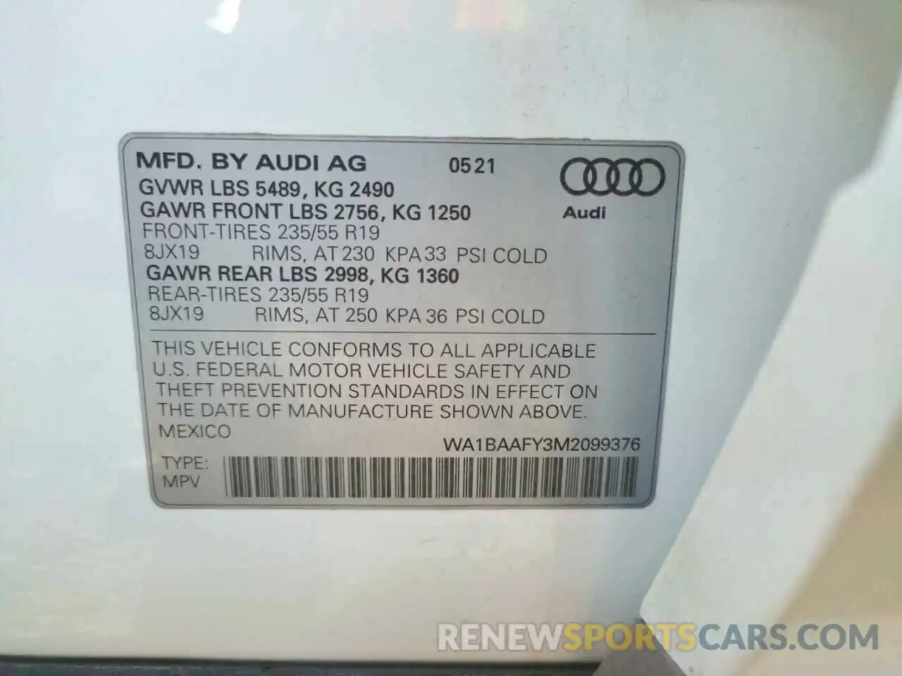 10 Photograph of a damaged car WA1BAAFY3M2099376 AUDI Q5 2021