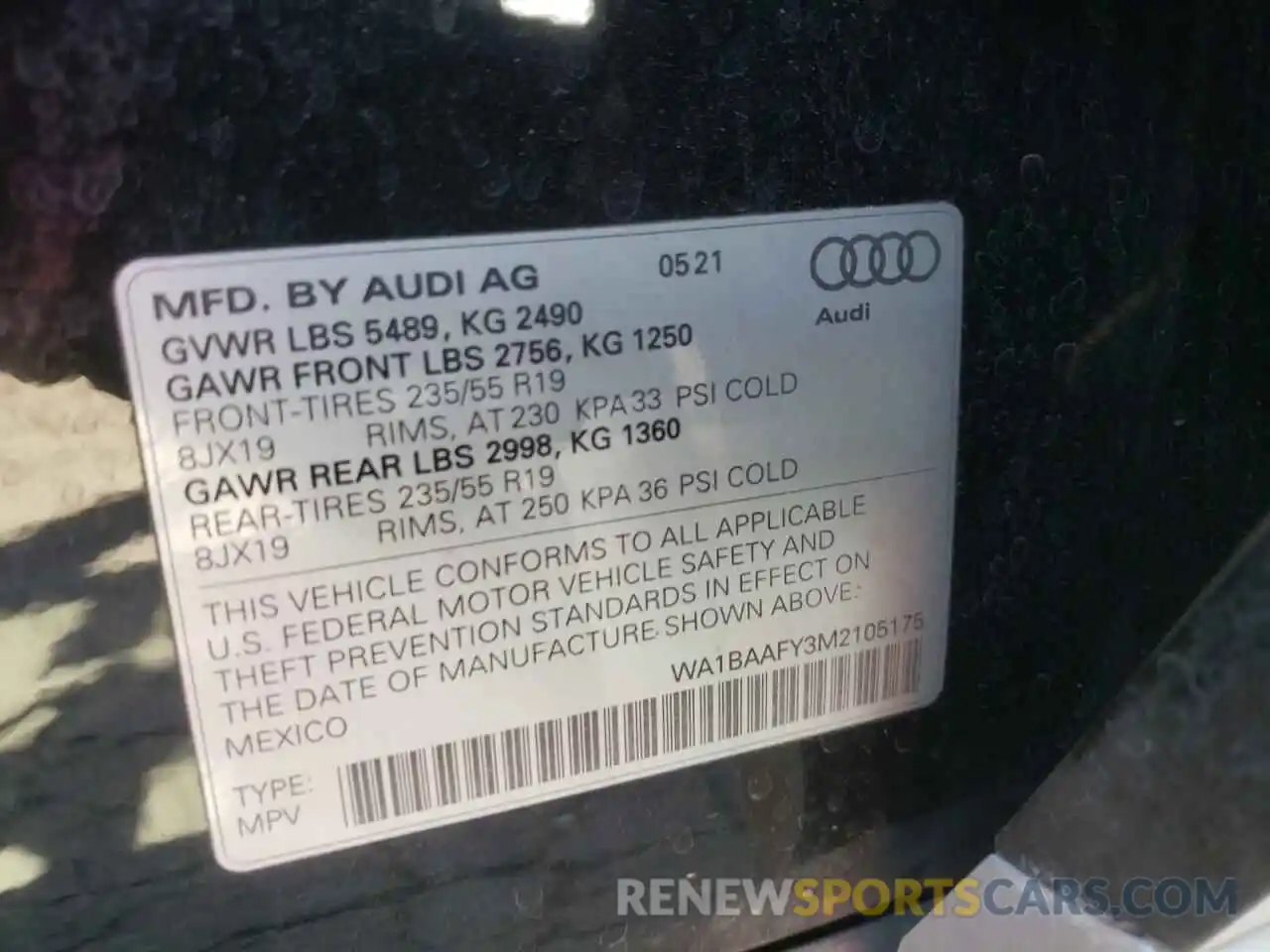 10 Photograph of a damaged car WA1BAAFY3M2105175 AUDI Q5 2021