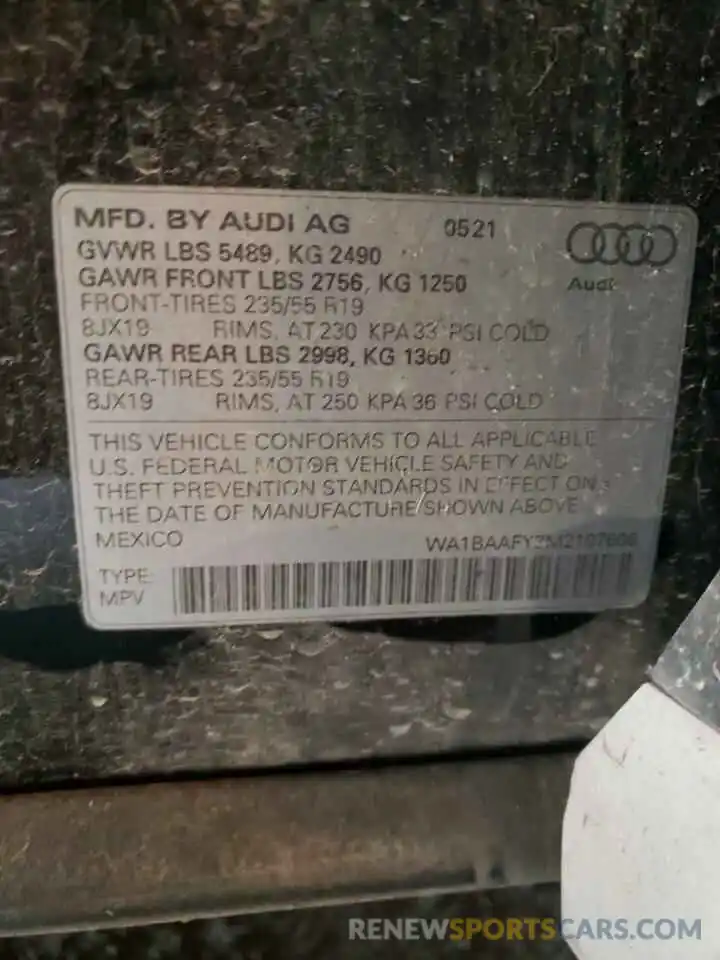 10 Фотография поврежденного автомобиля WA1BAAFY3M2107606 AUDI Q5 2021