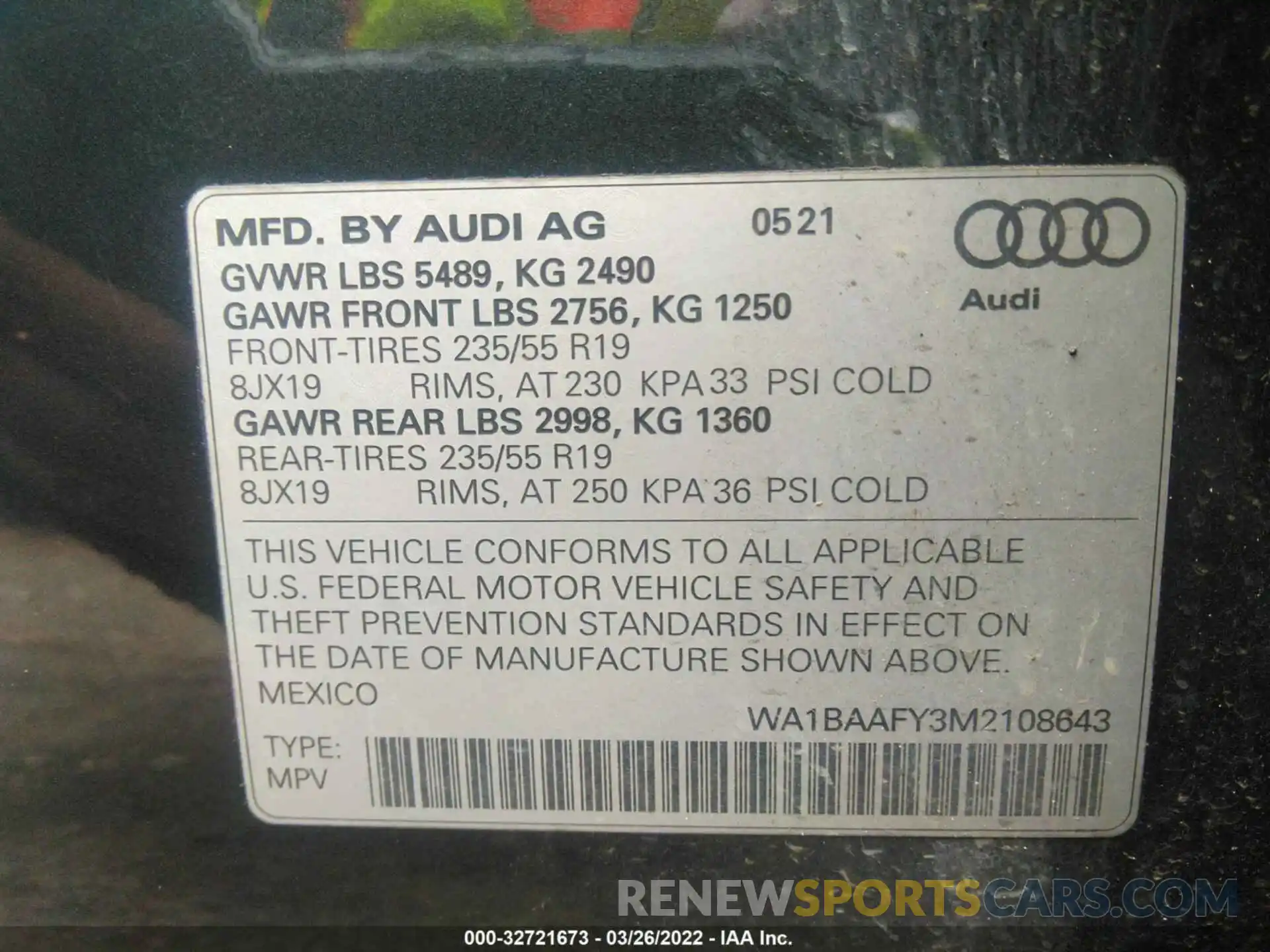 9 Photograph of a damaged car WA1BAAFY3M2108643 AUDI Q5 2021