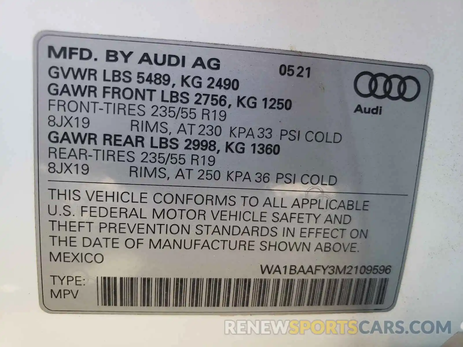 10 Photograph of a damaged car WA1BAAFY3M2109596 AUDI Q5 2021