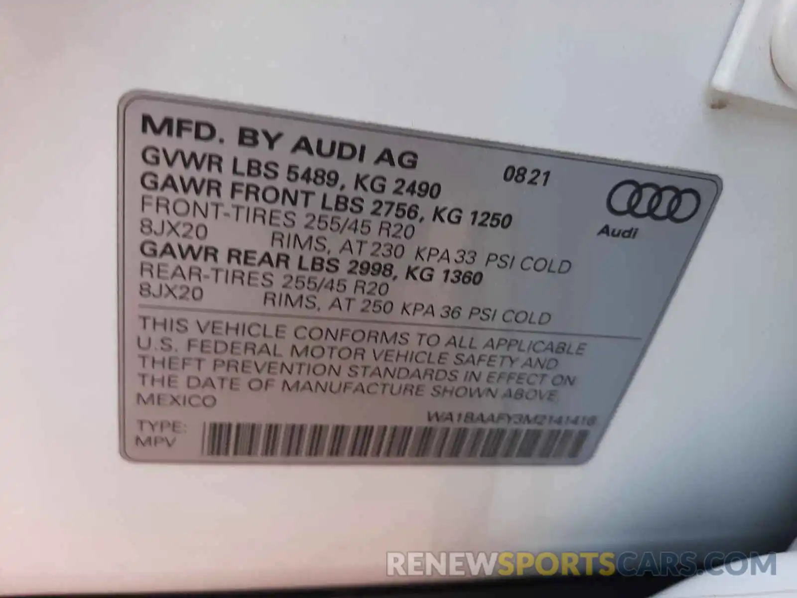 10 Photograph of a damaged car WA1BAAFY3M2141416 AUDI Q5 2021