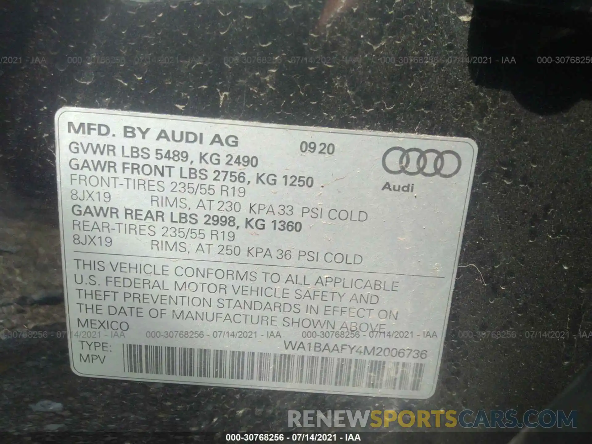 9 Photograph of a damaged car WA1BAAFY4M2006736 AUDI Q5 2021