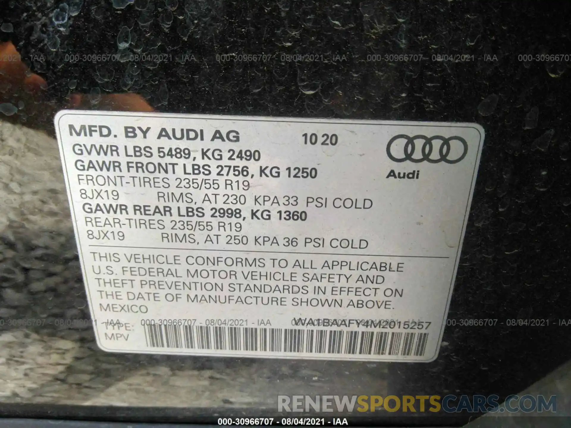 9 Photograph of a damaged car WA1BAAFY4M2015257 AUDI Q5 2021