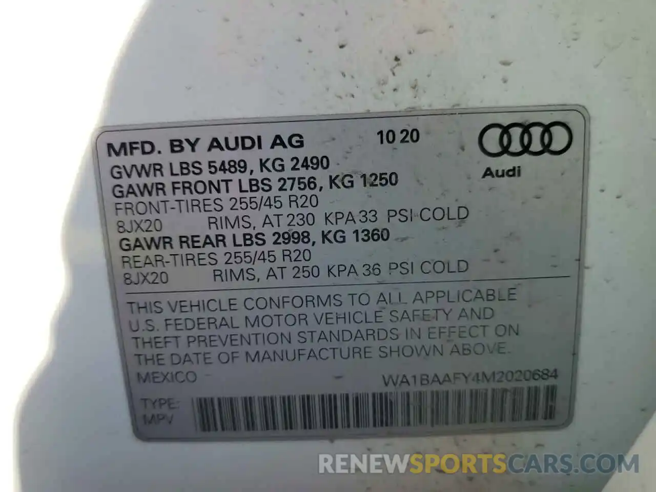 10 Photograph of a damaged car WA1BAAFY4M2020684 AUDI Q5 2021